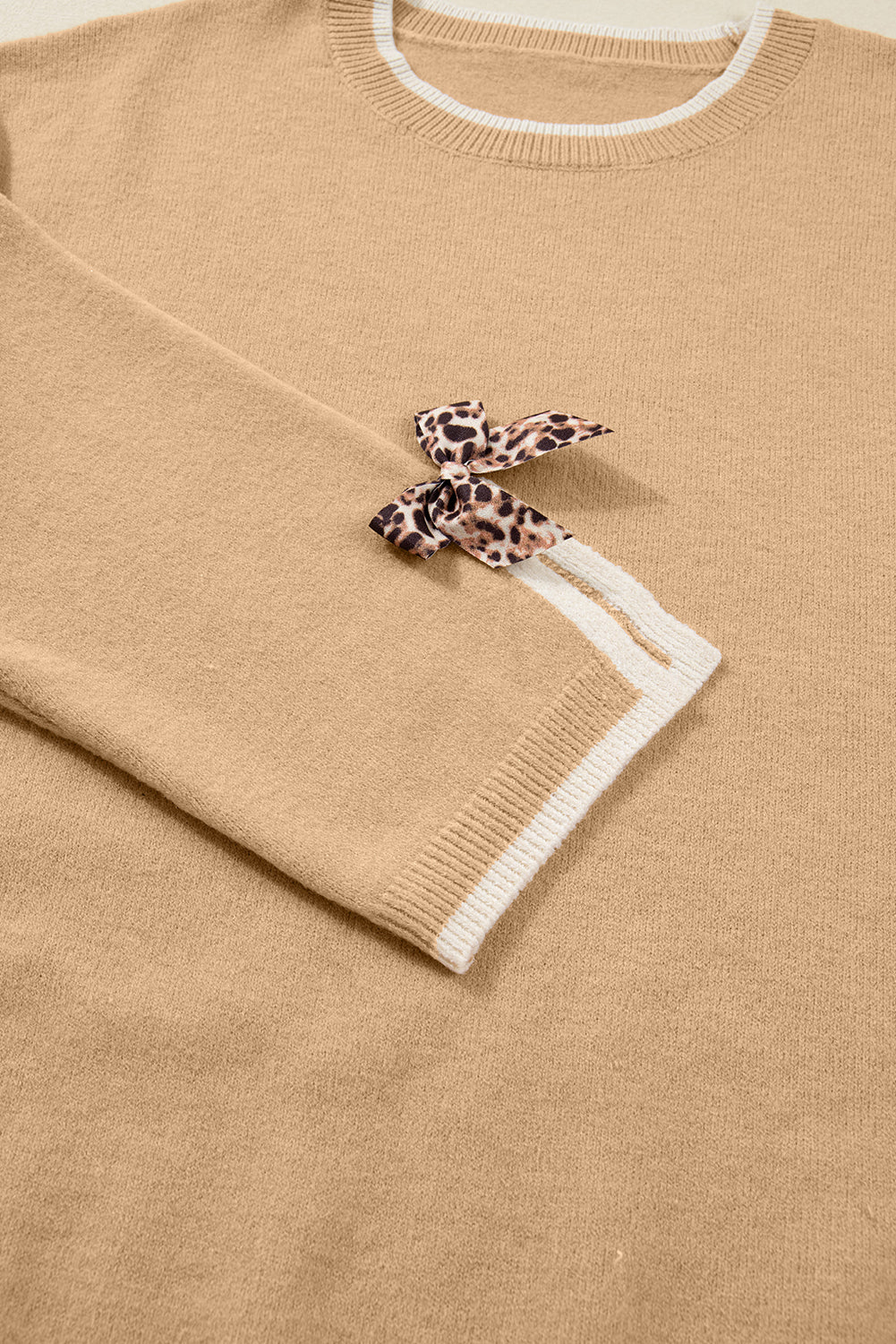 Plus Size Leopard Bow Split Cuff Sweater