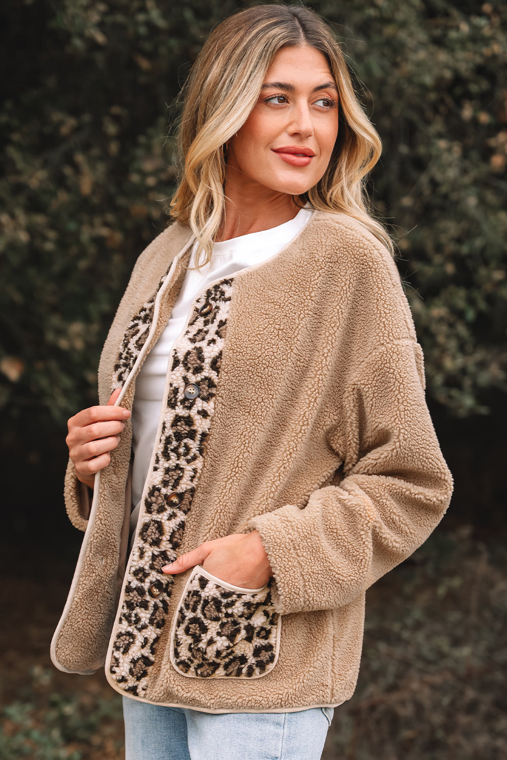Leopard Plush Pocketed Jacket