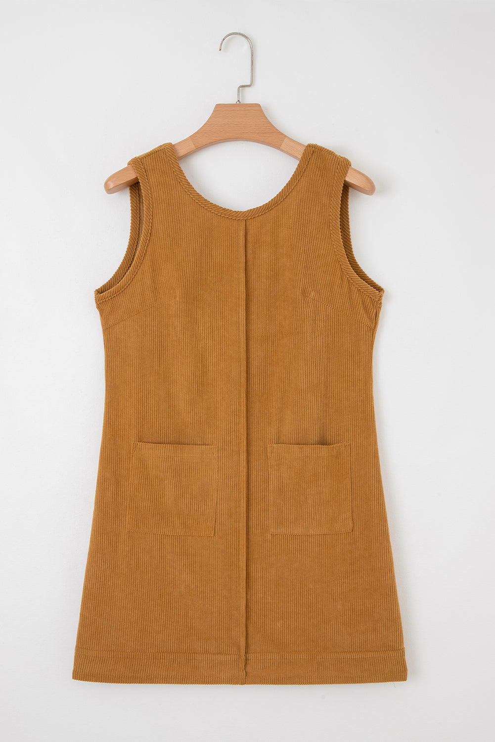 Solid Corduroy Sleeveless Pocketed Mini Dress