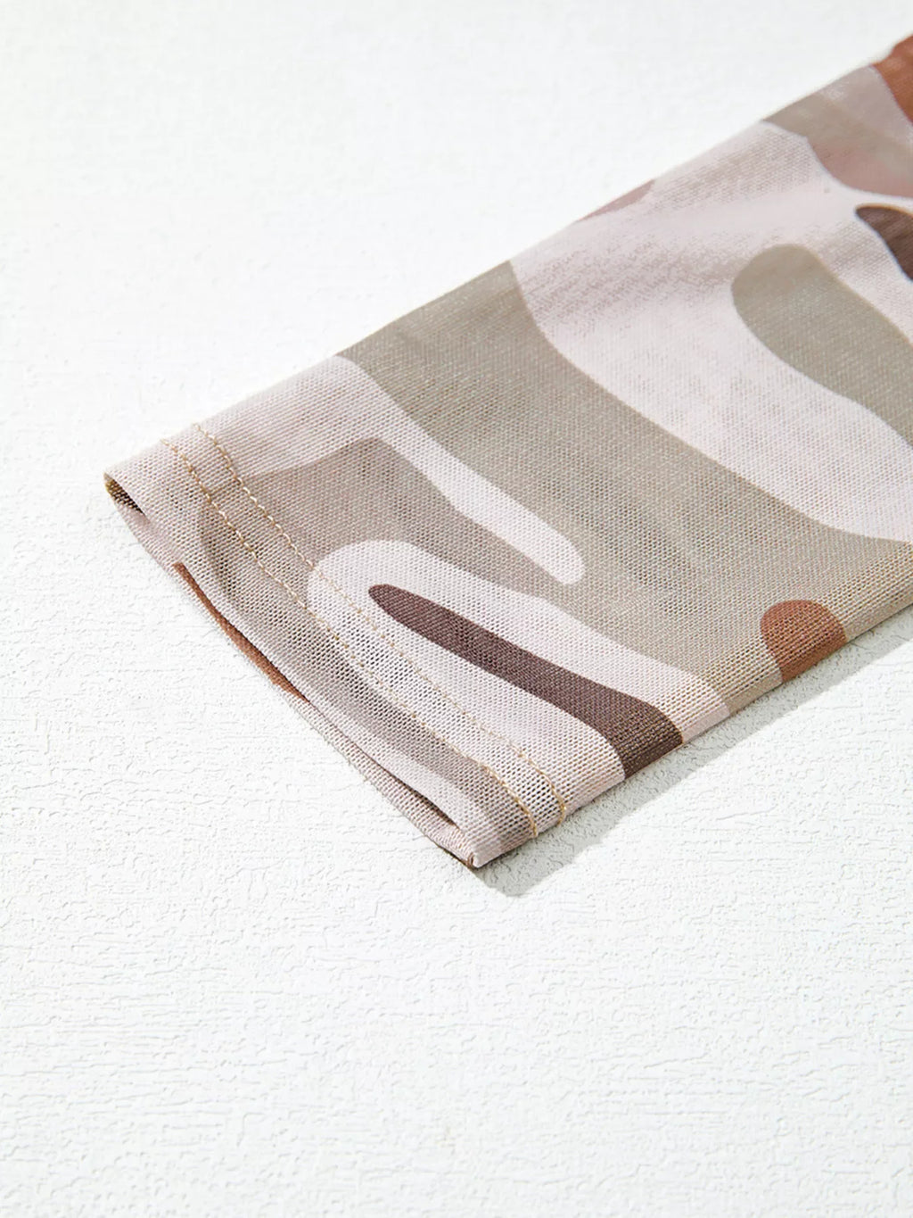 Camouflage Print Mesh Long Sleeve Top