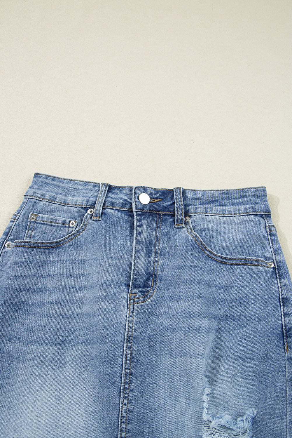 Denim Distressed Midi Skirt