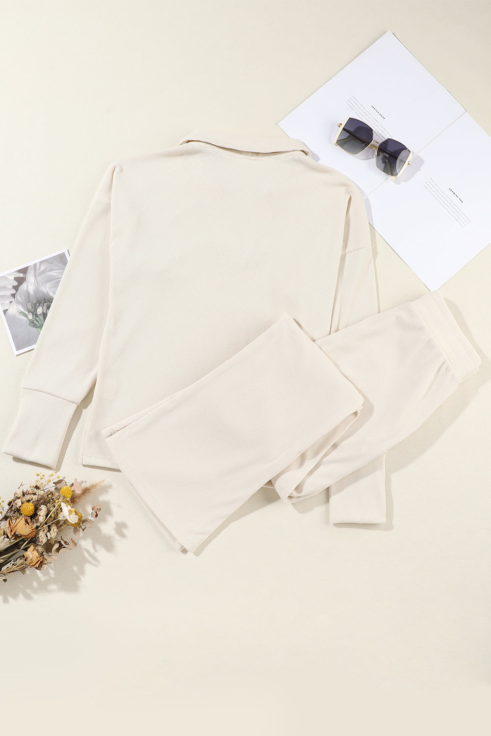 Solid Collared Pullover and Pants Set