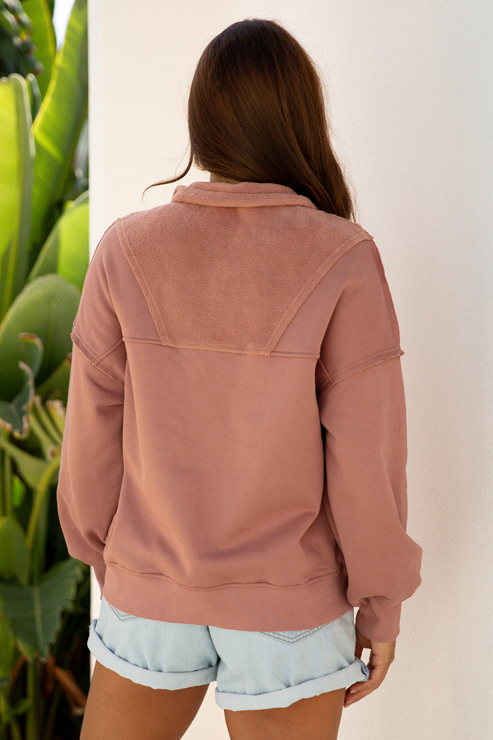 Solid Reverse Seam Half-Zip Side Pocket Sweatshirt