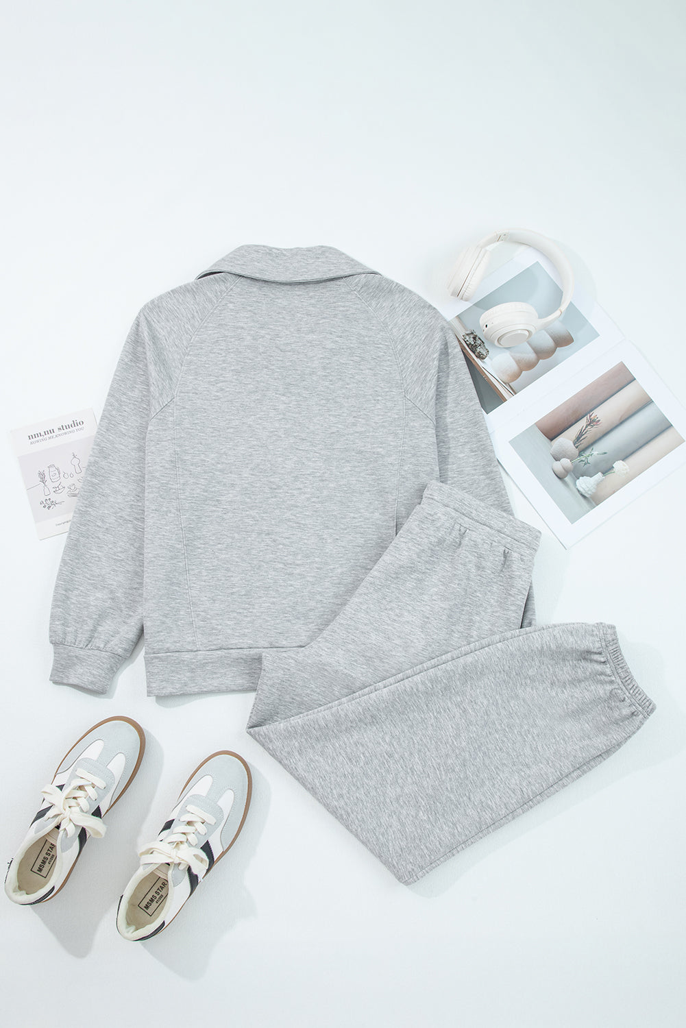 Solid Quarter-Zip Top and Drawstring Pants Set
