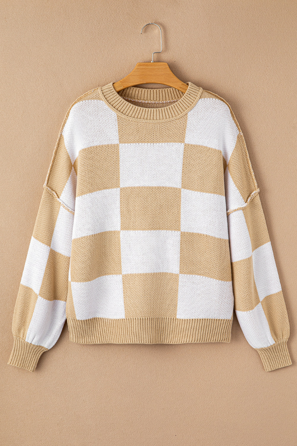 Checker Bishop Sleeve Sweater