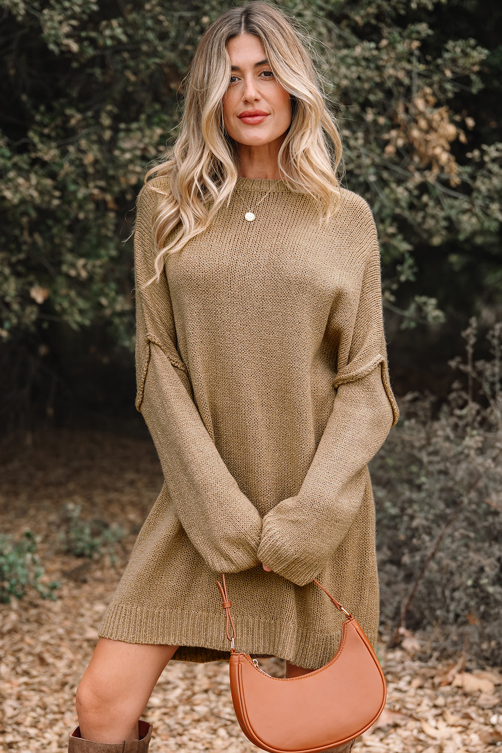 Solid Slouchy Drop Shoulder Sweater Dress