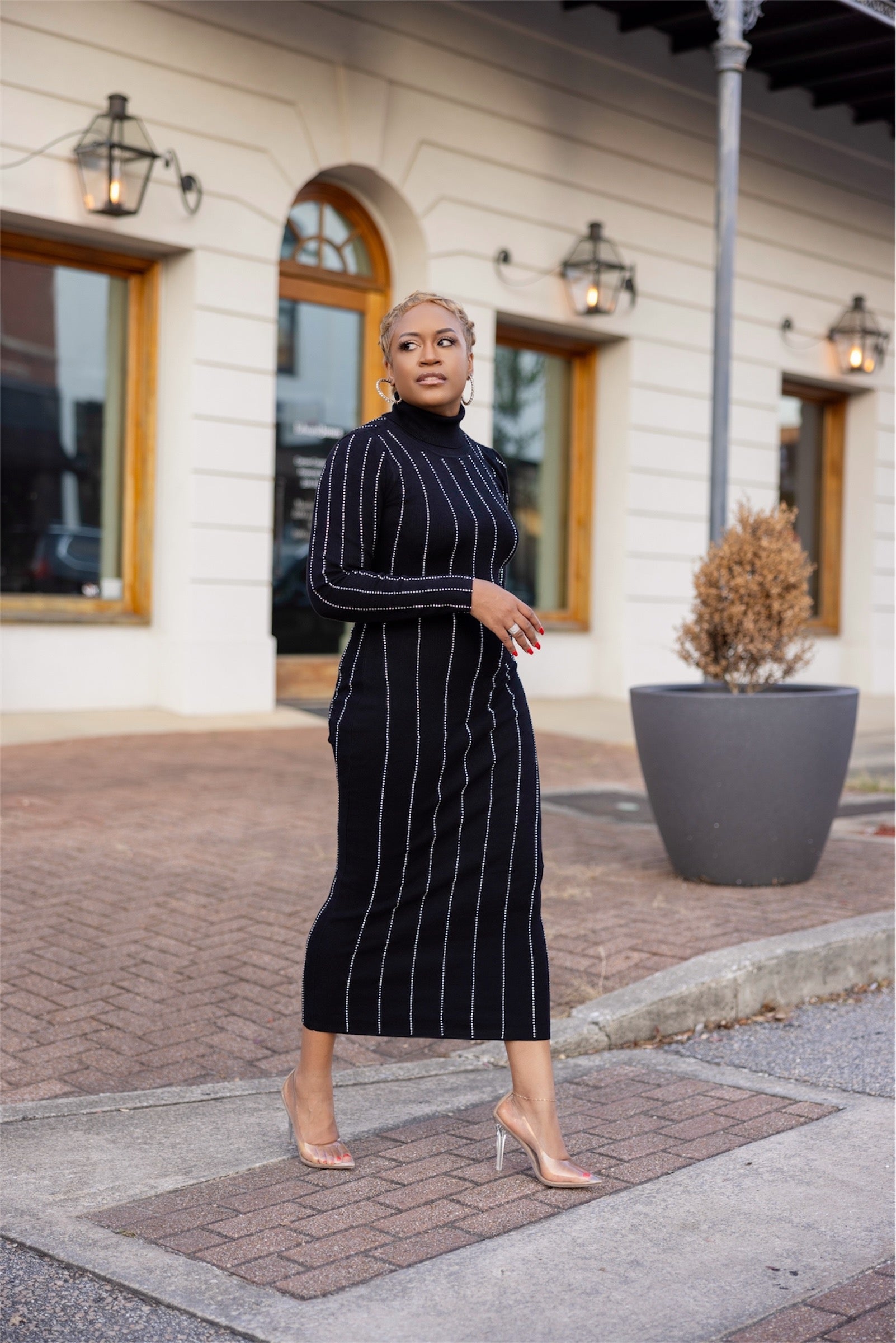 Black Sweater Dress with Embellishments