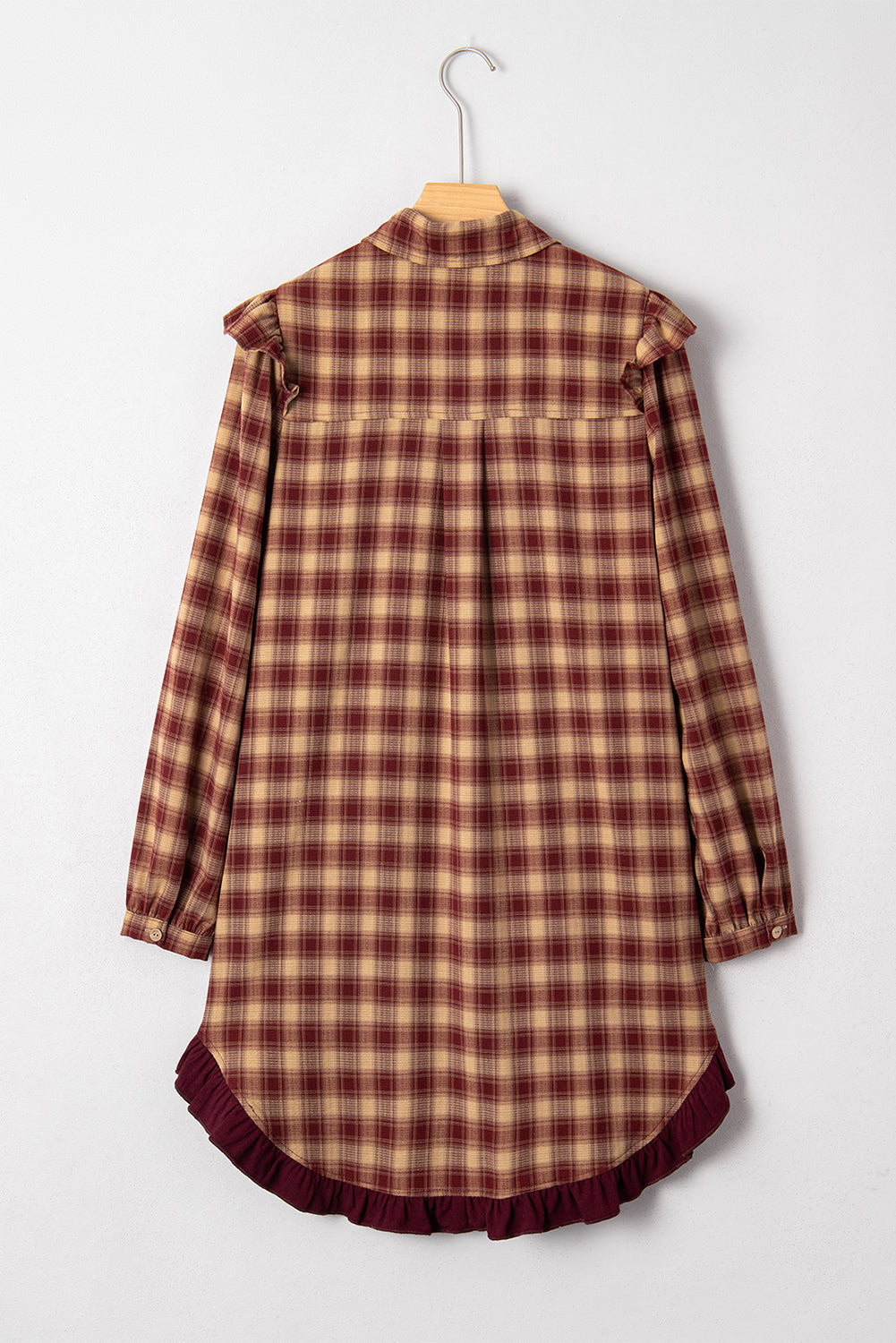 Plaid Patchwork Ruffle Hem Long Sleeve Mini Dress