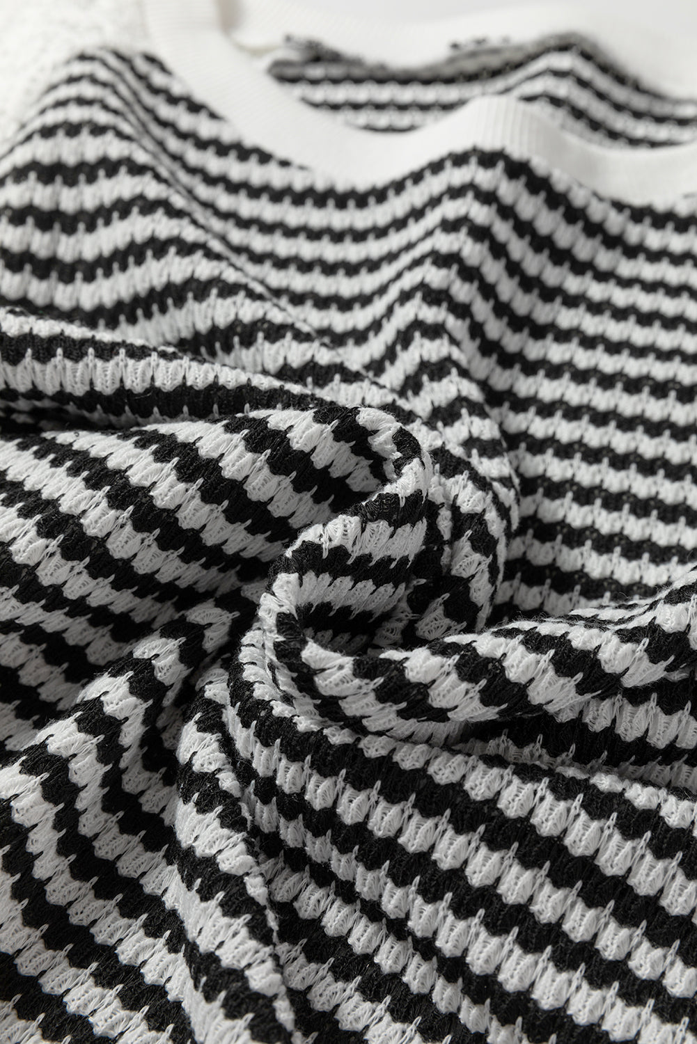 Stripe Textured Knit Lace Patchwork Long Sleeve Top