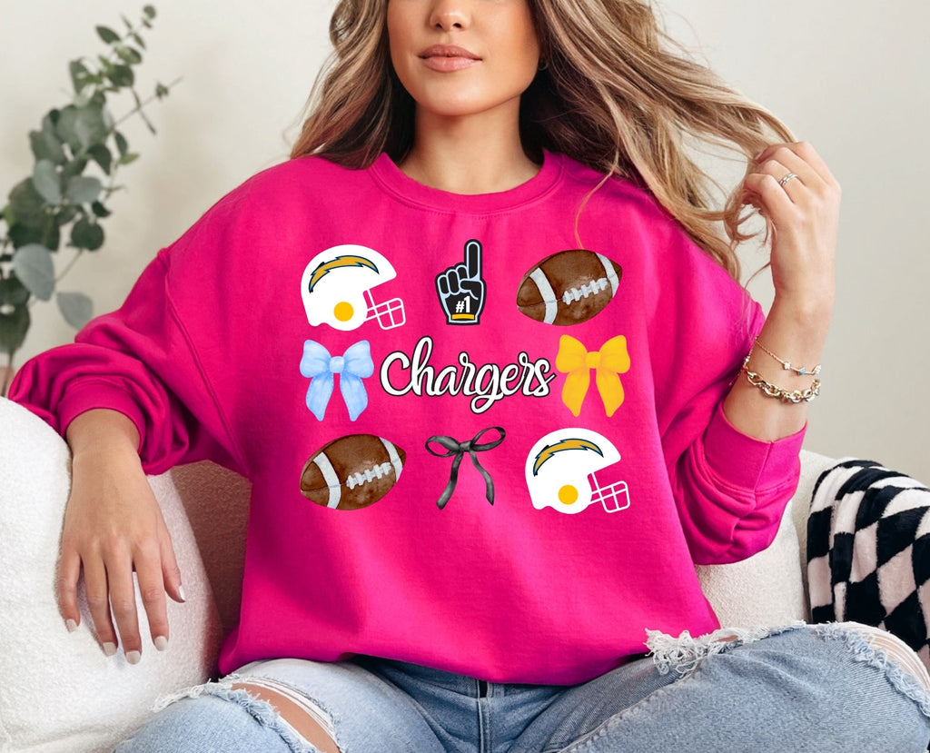 Chargers Football Coquette Spirit Tee, Sweatshirt or Hoodie