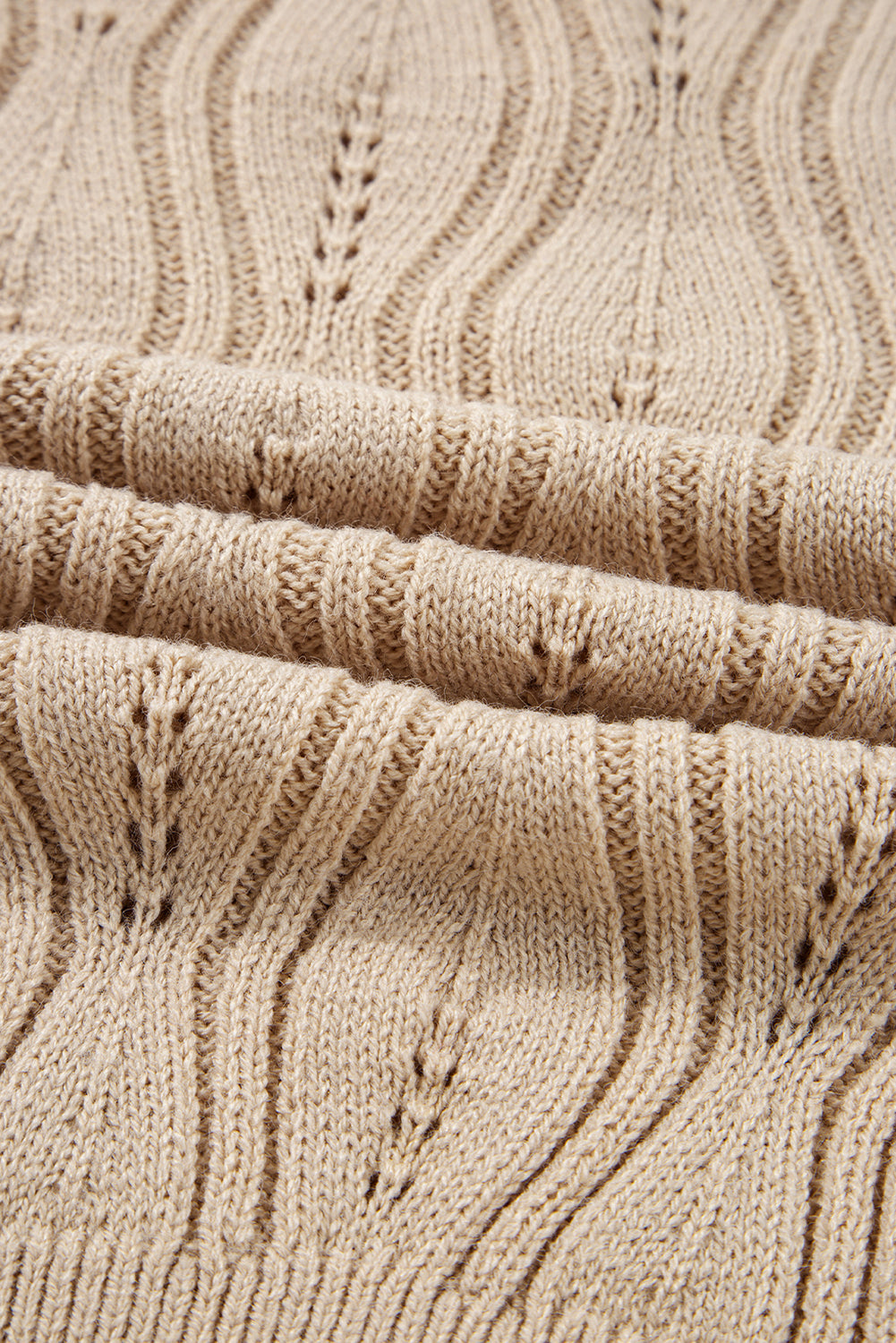 Pearl Beaded Pointelle Knit V-Neck Lace Trim Sweater