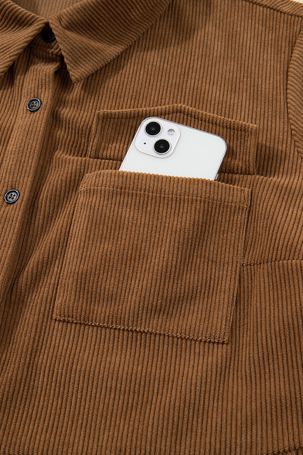 Plus Size Corduroy Button-Up Collared Shirt Dress