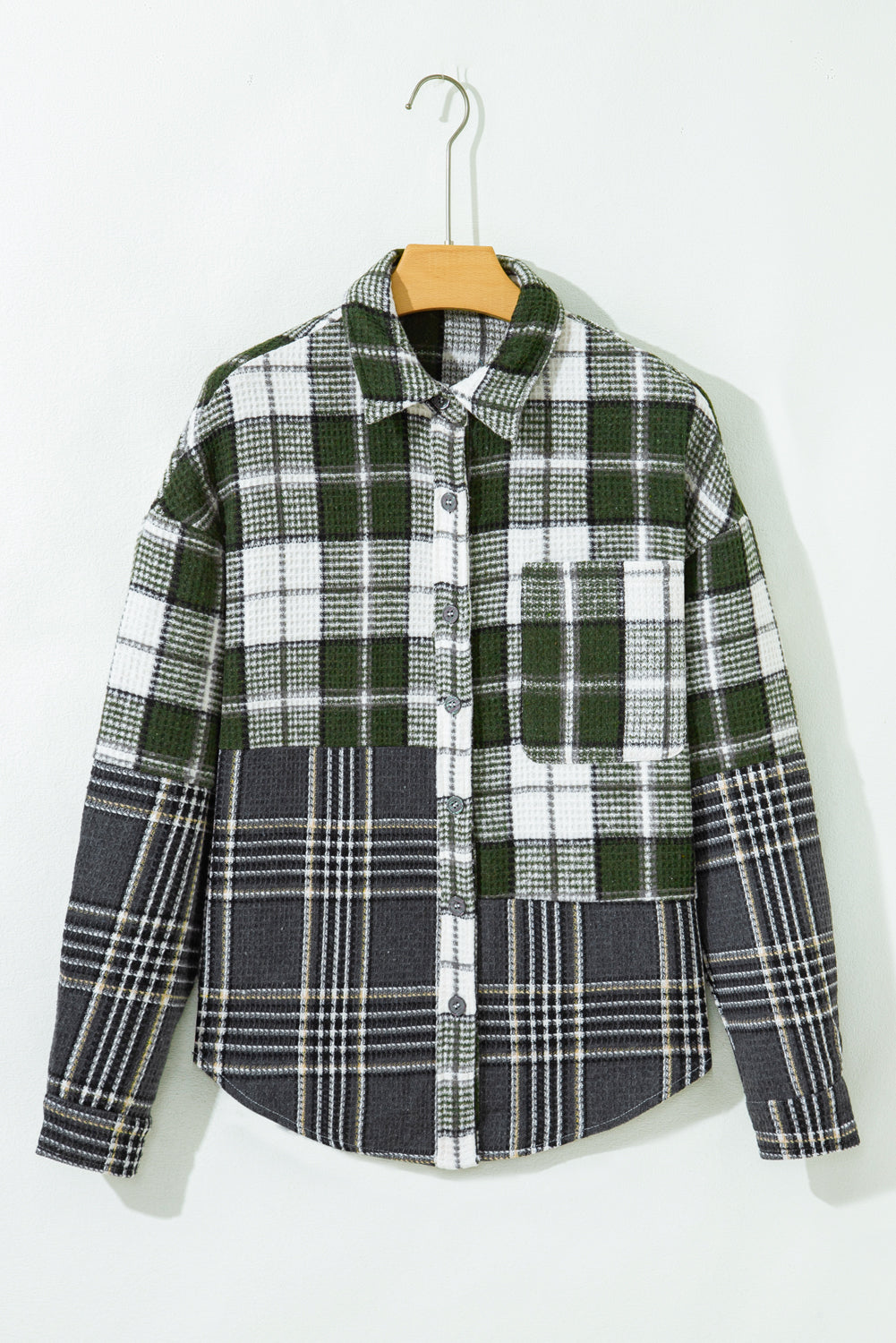 Plaid Textured Knit Button-Up Shacket