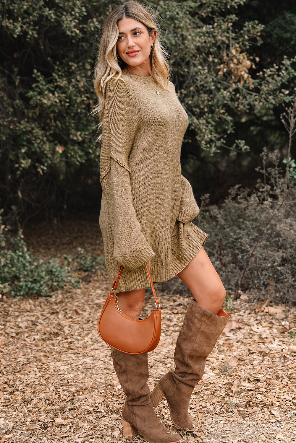 Solid Slouchy Drop Shoulder Sweater Dress