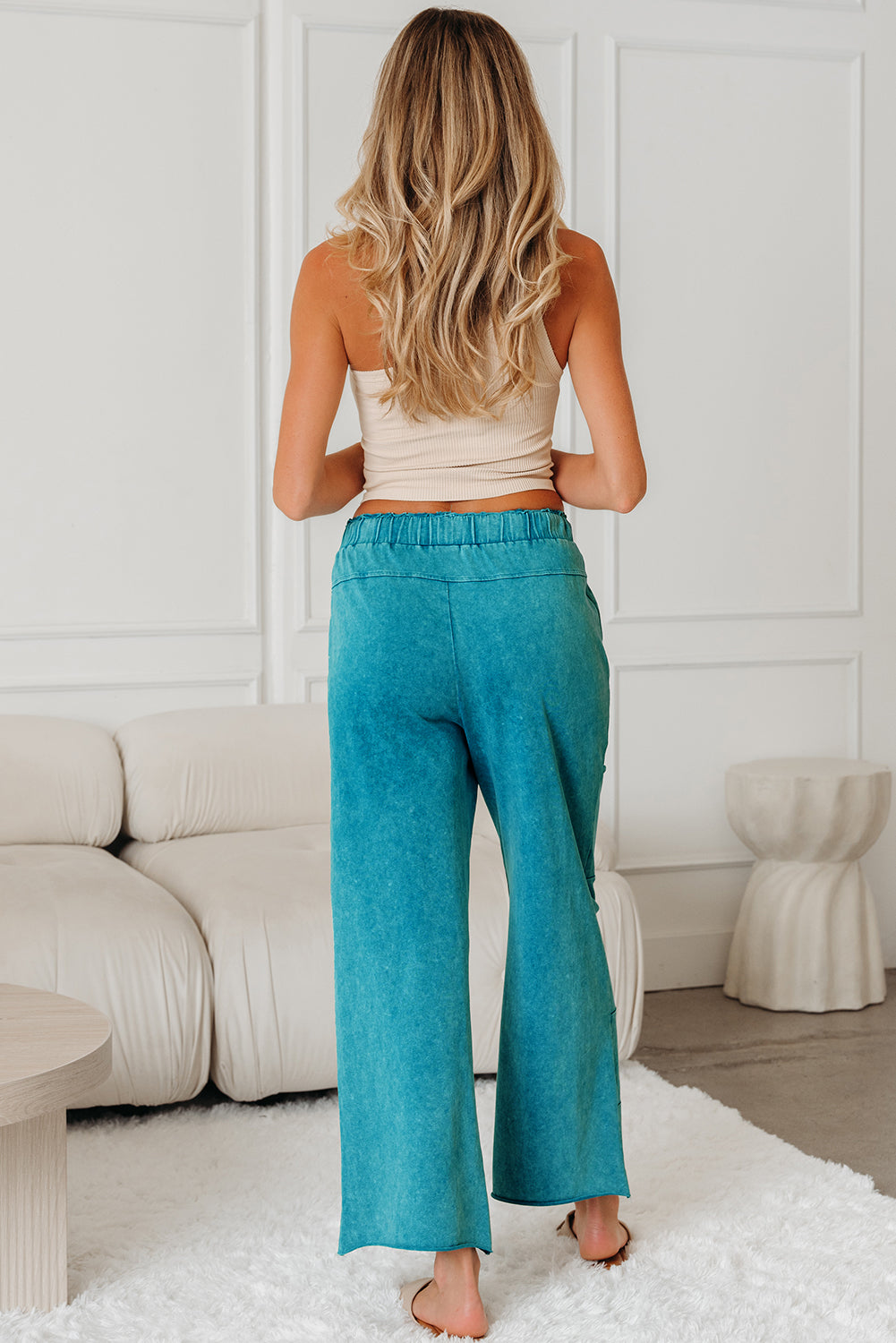 Mineral Wash High Waist Raw Hem Pants