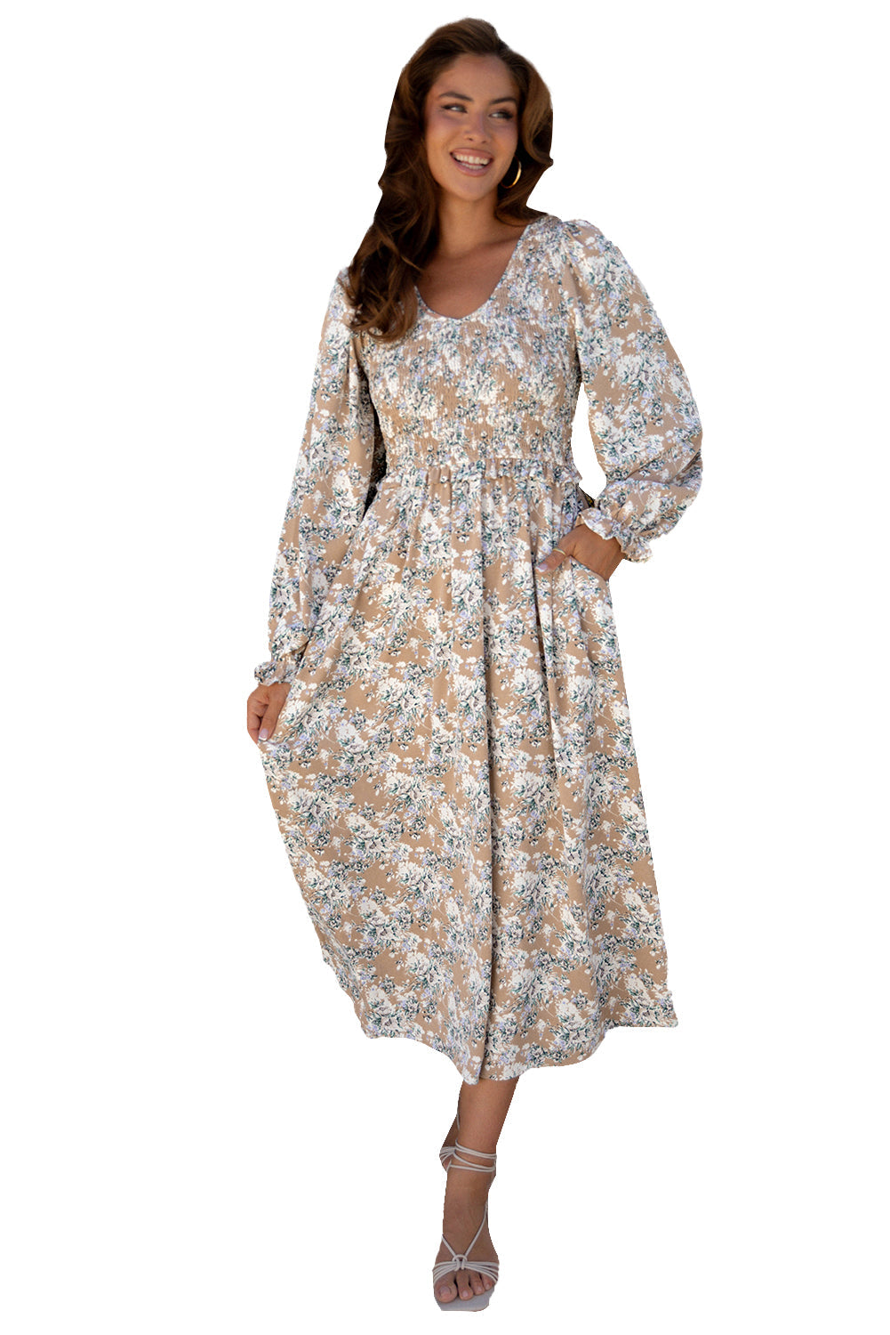 Floral Smocked Puff Sleeve Maxi Dress