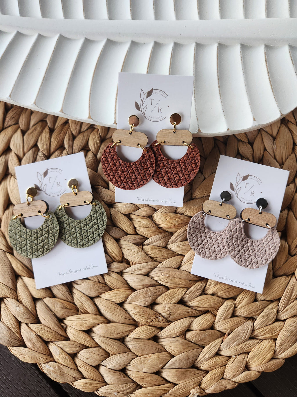 Billie|statement leather and wood dangle