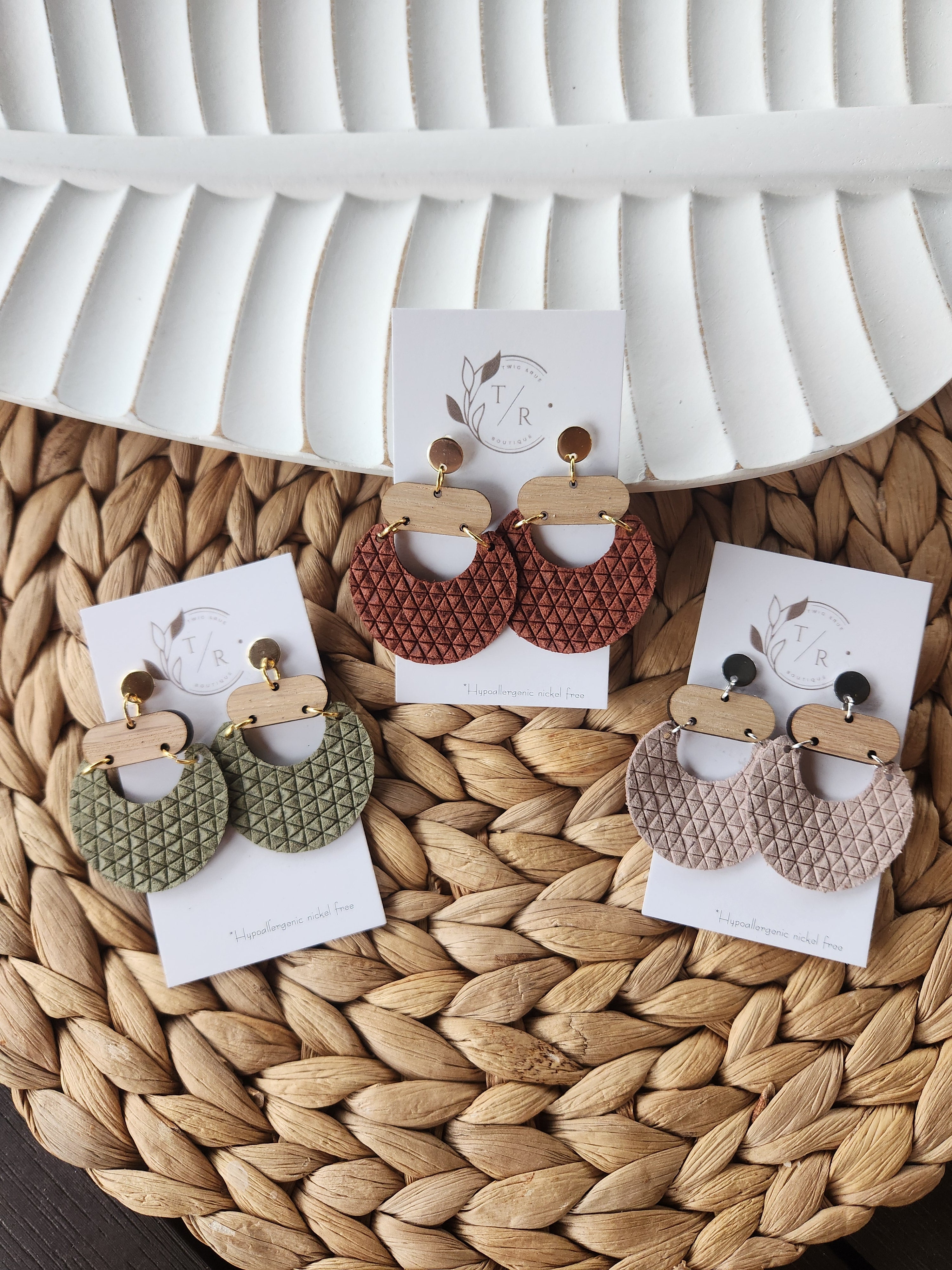 Billie|statement leather and wood dangle