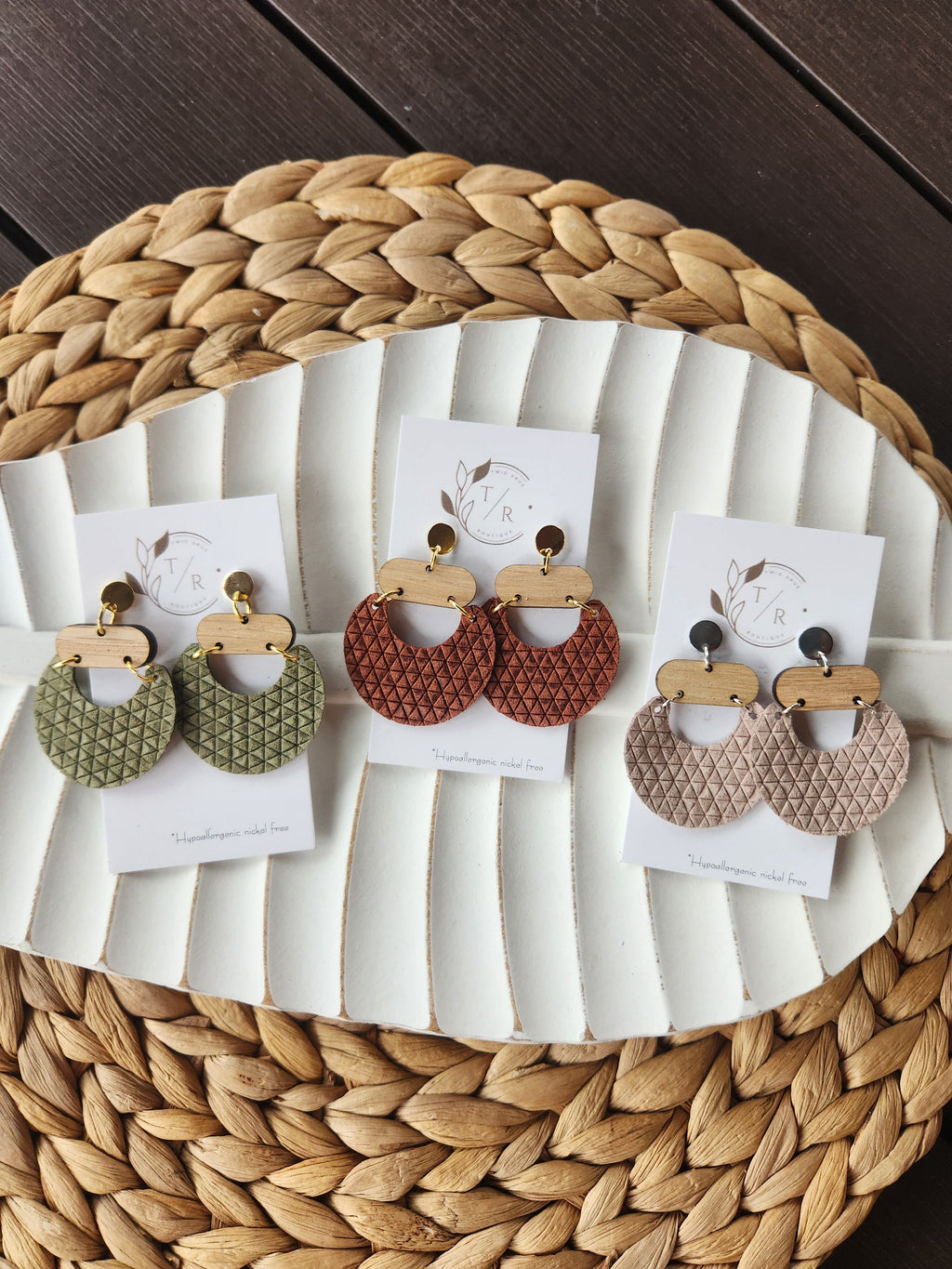 Billie|statement leather and wood dangle