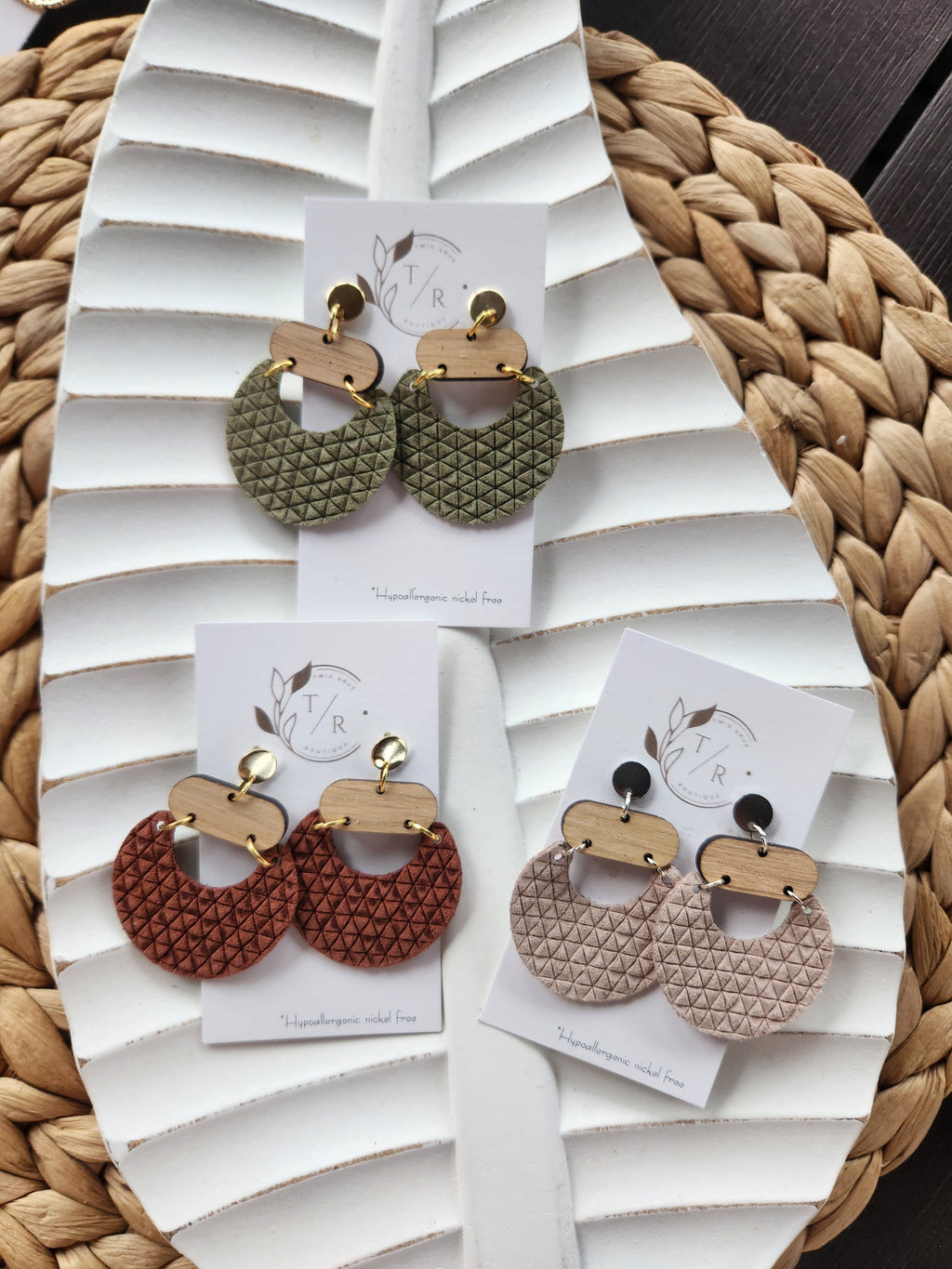 Billie|statement leather and wood dangle