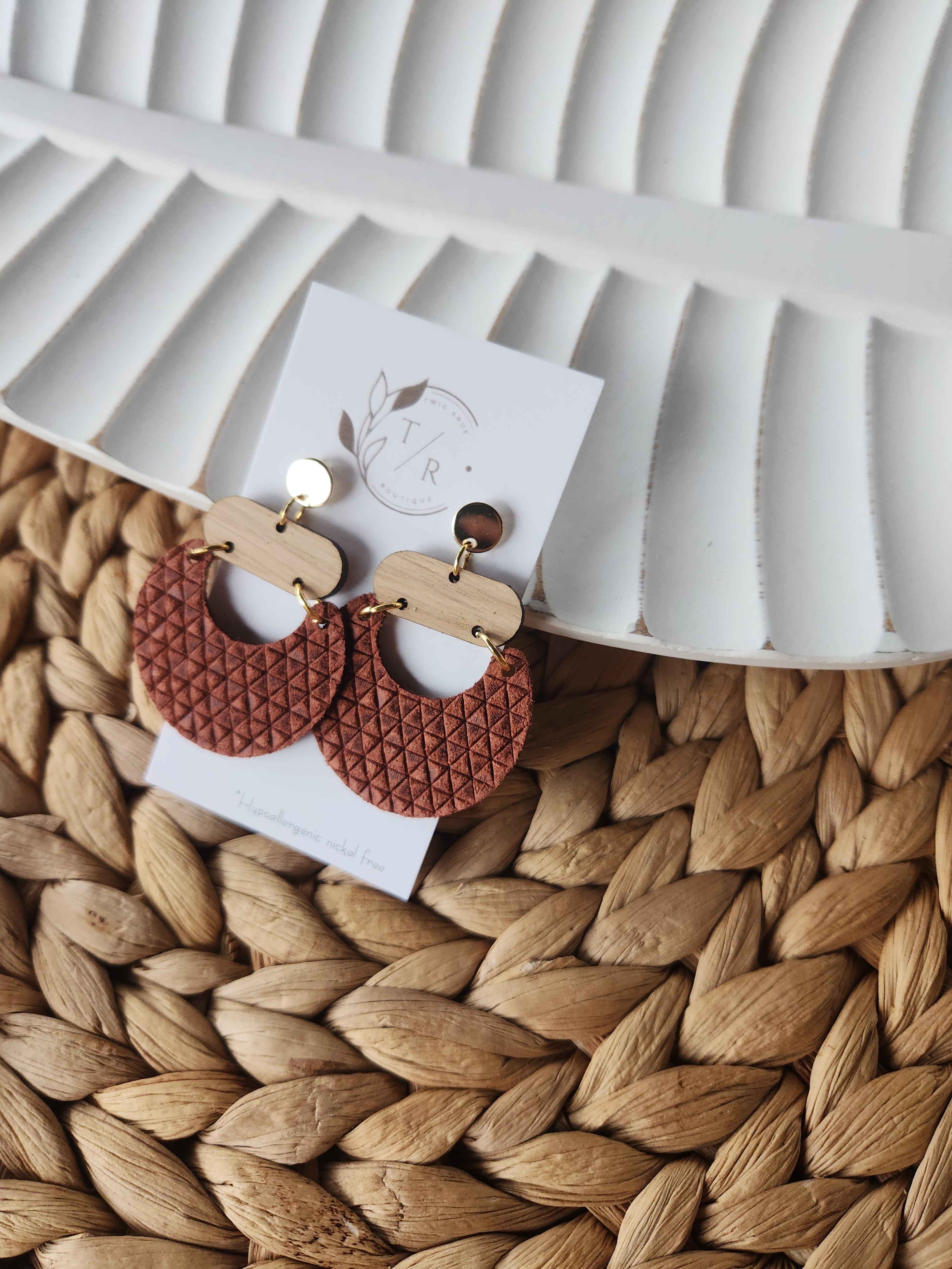 Billie|statement leather and wood dangle