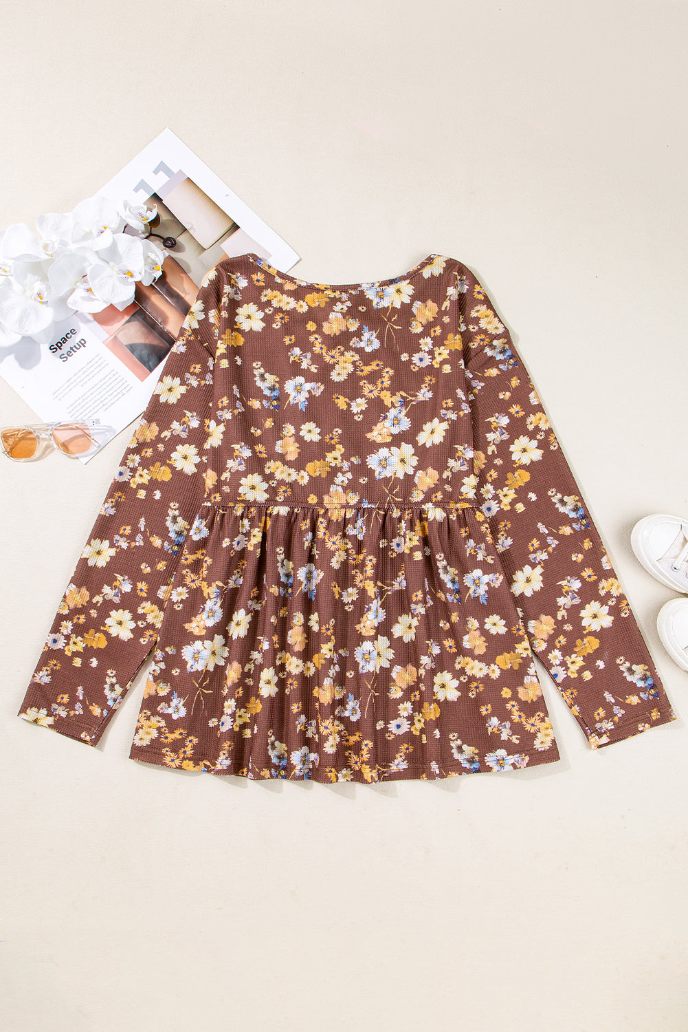 Plus Size Floral Textured Tied Neck Babydoll Blouse