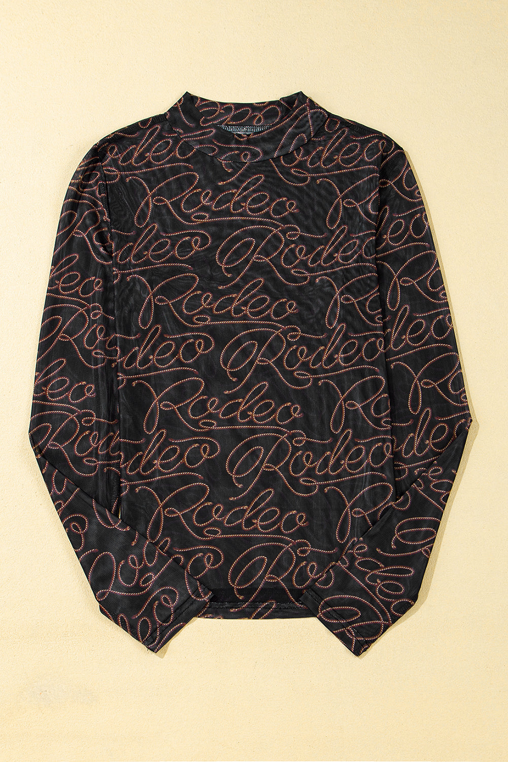 Western Rodeo Mesh Mock Neck Long Sleeve Top