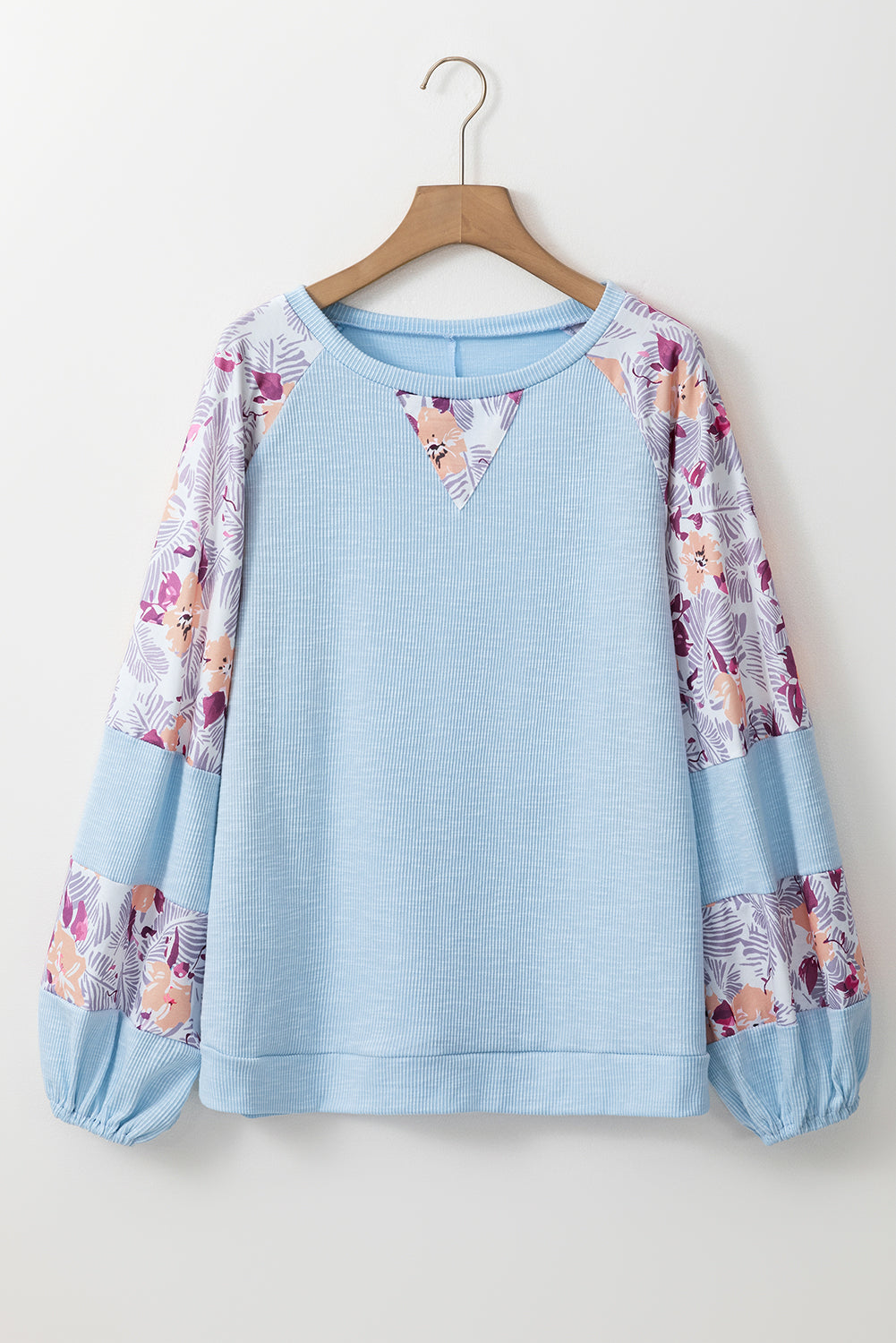 Floral Patchwork Balloon Sleeve Textured Blouse