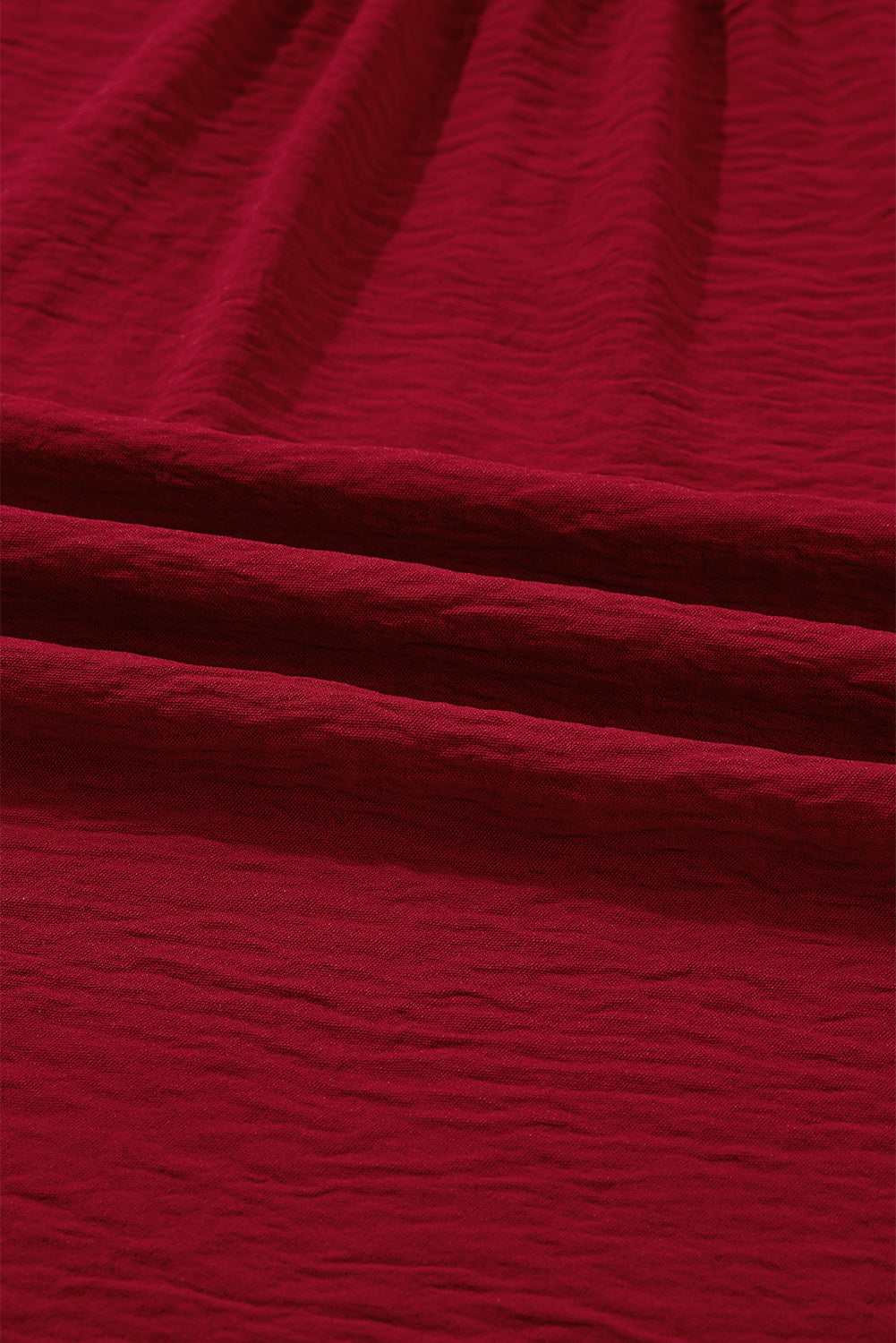 Solid Notched Neck Shirred Cuff Long Sleeve Blouse