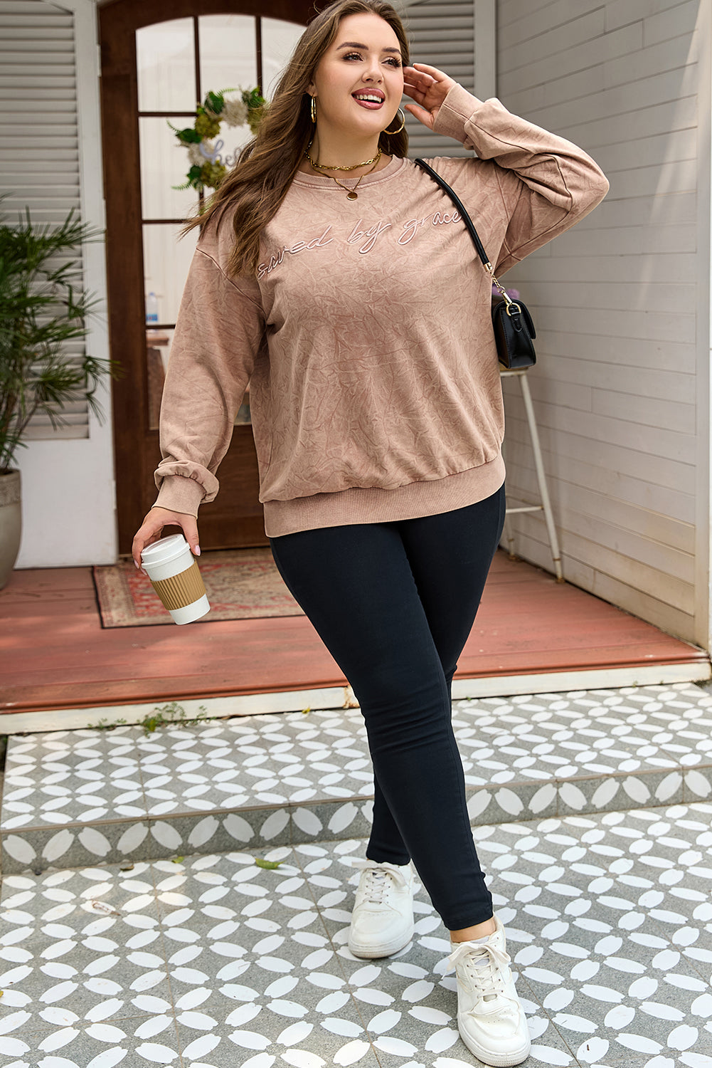 Plus Size SAVE BY GRACE Embroidered Mineral Wash Sweatshirt