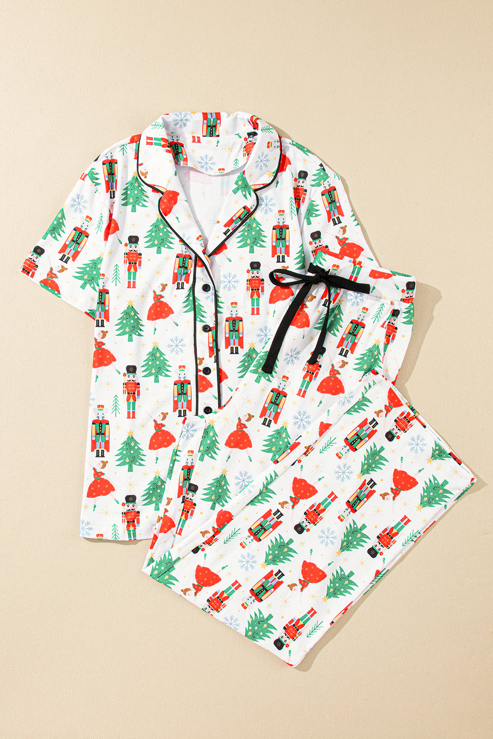 Christmas Trees & Nutcracker Buttoned Pajama Set