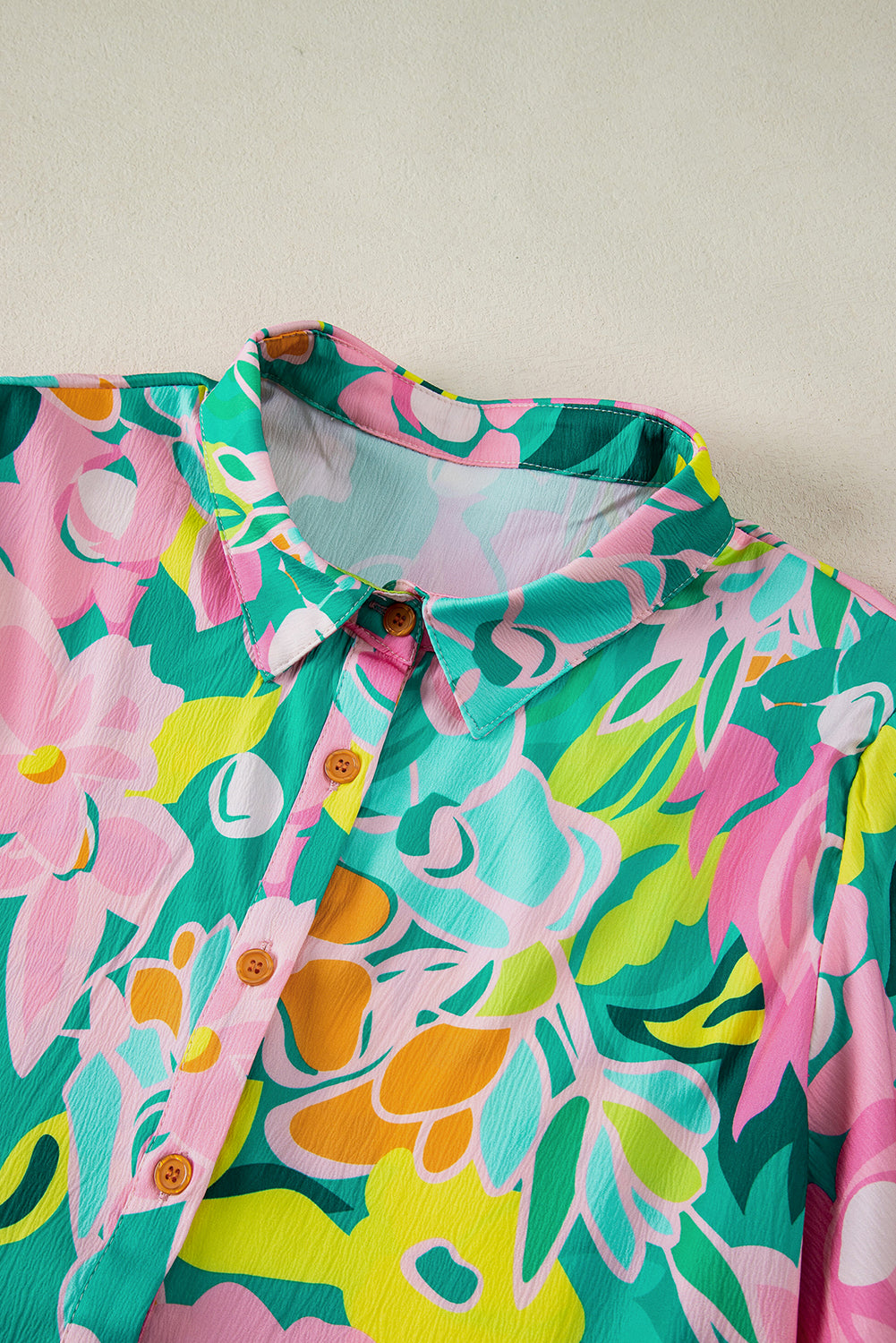 Floral Puff Sleeve Buttoned Collar Babydoll Dress