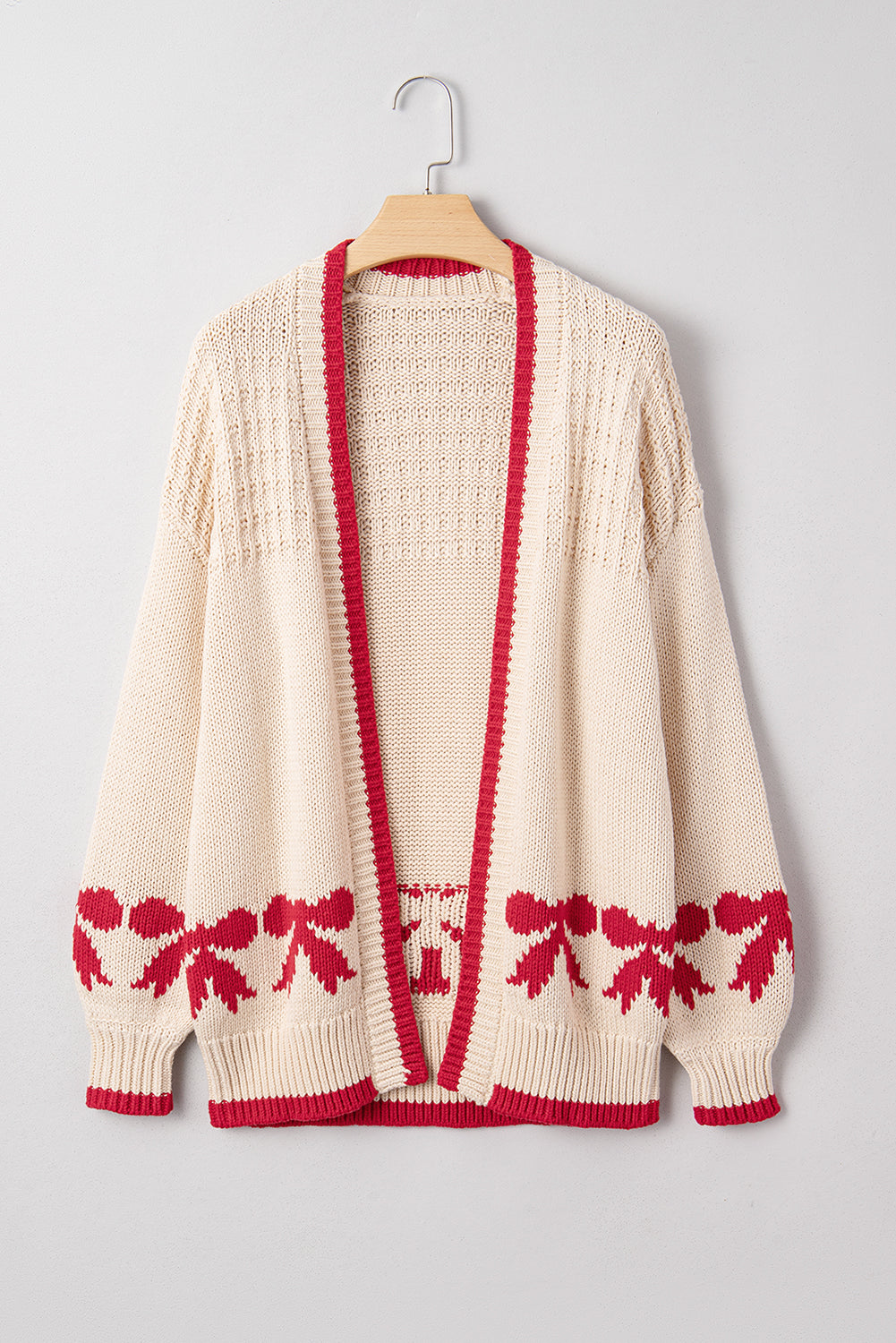 Bow Textured Open-Front Cardigan
