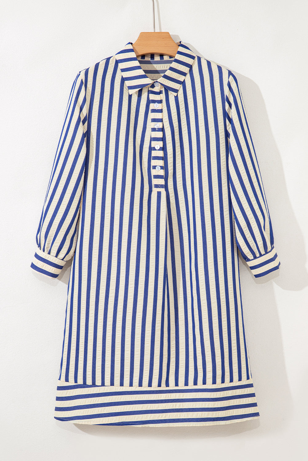 Stripe Buttoned Collar Side Pockets Mini Dress