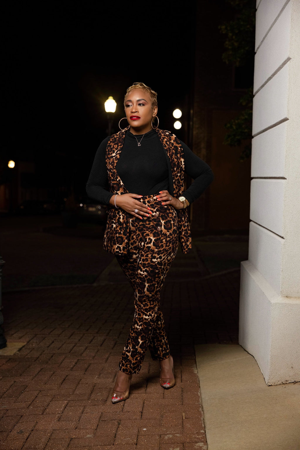 Animal Print Trousers with Gold Buttons