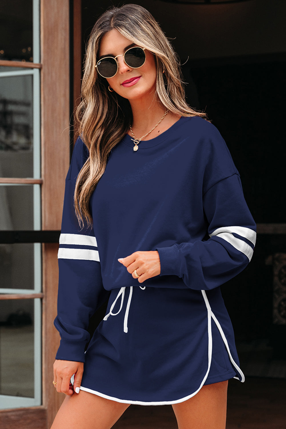 Varsity Stripe Pullover and Mini Skirt Set