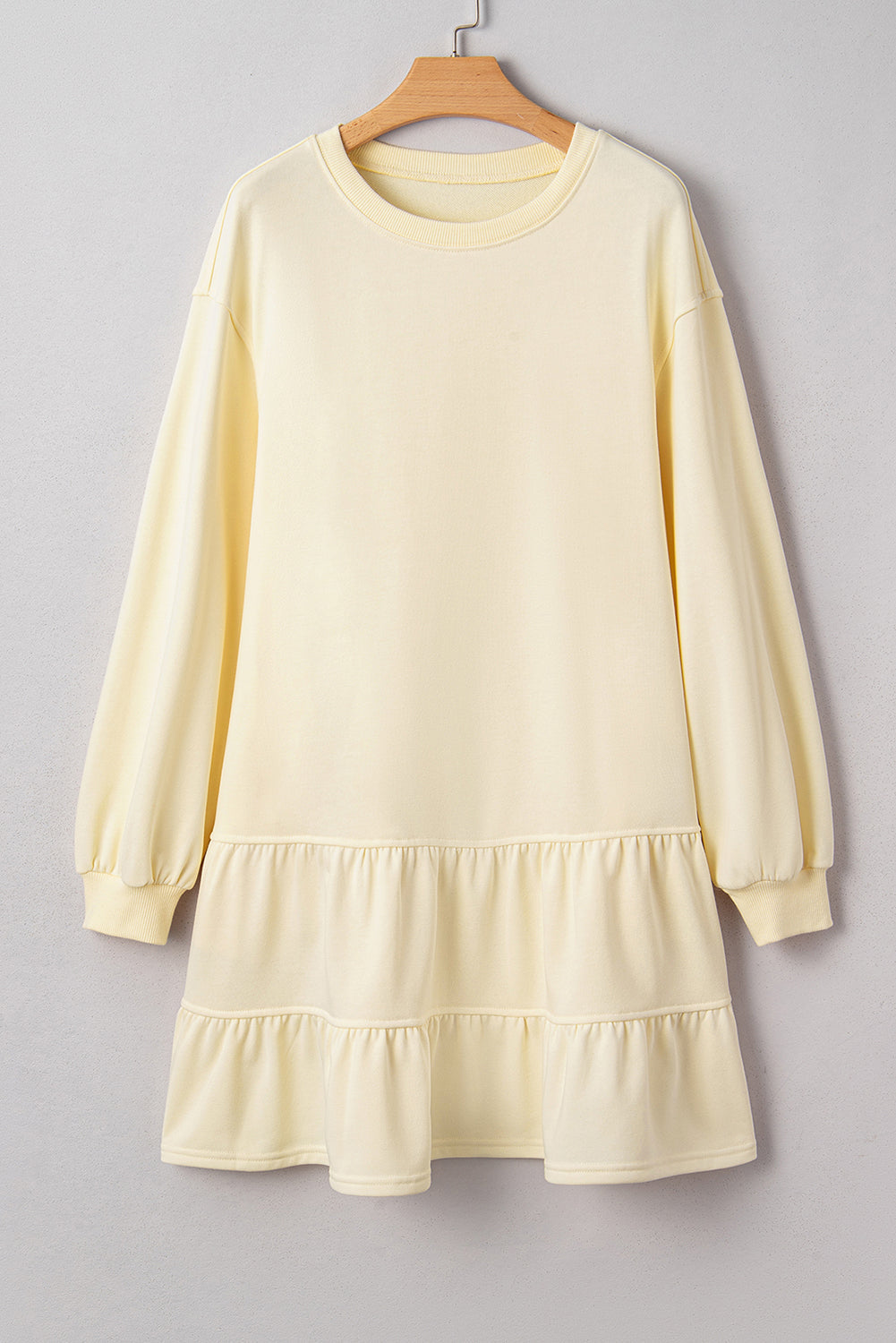 Solid Tiered Ruffle Hem Long Sleeve Dress