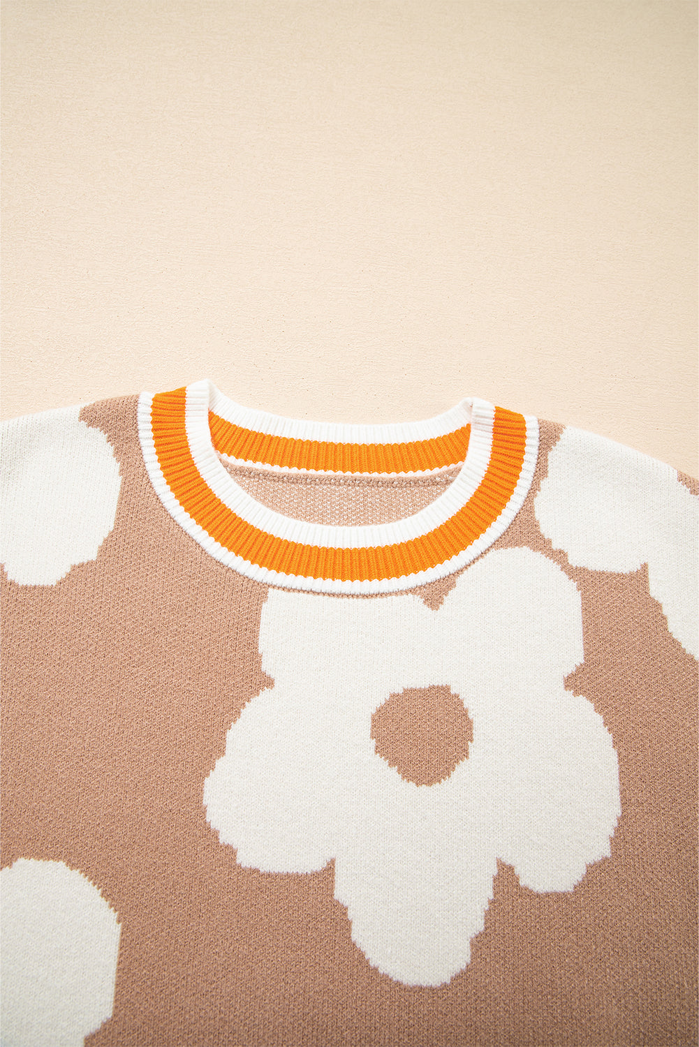 Flower Colorblock Contrast Stripe Baggy Sweater