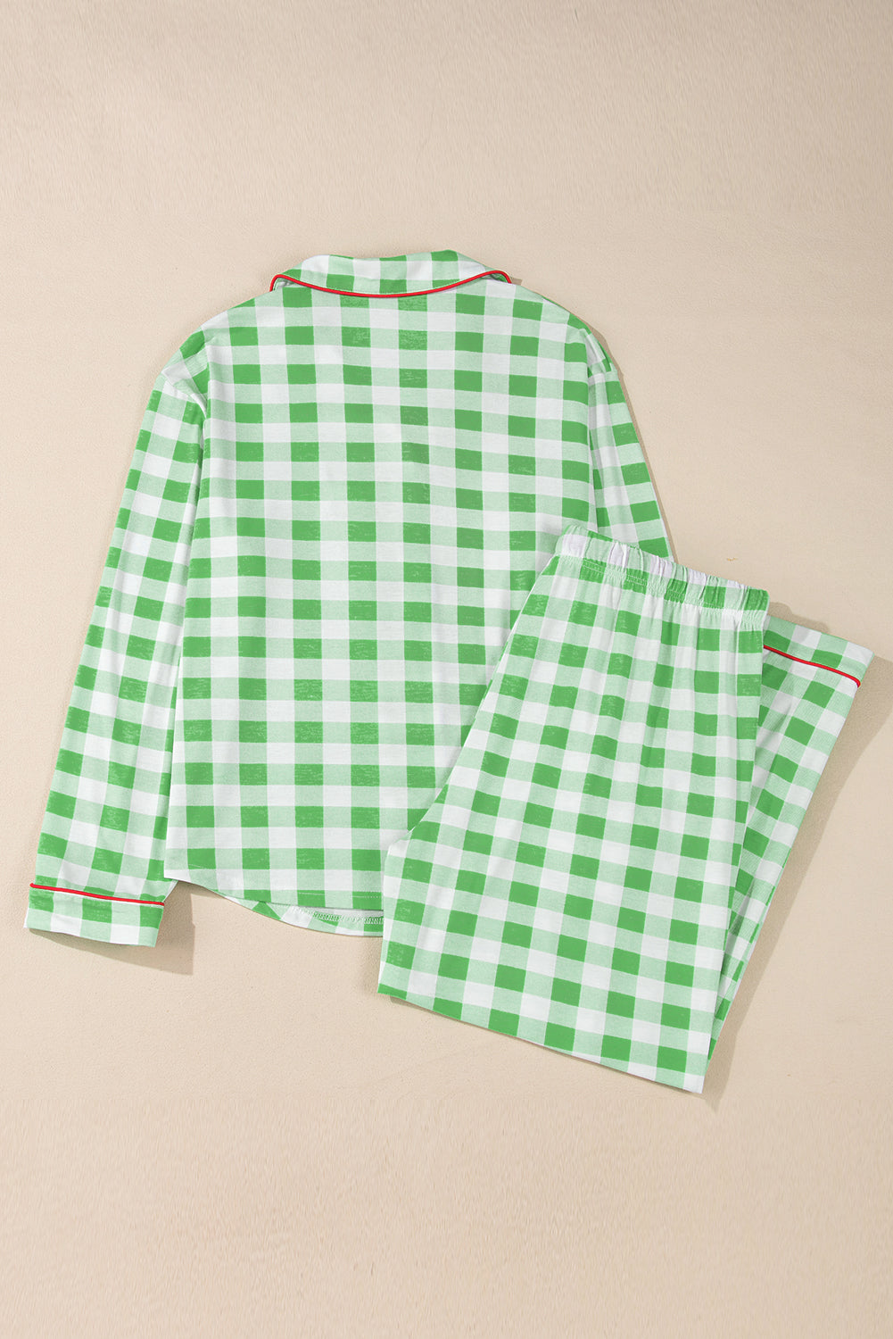 Plus Size Christmas Plaid Contrast Trim Pajama Set