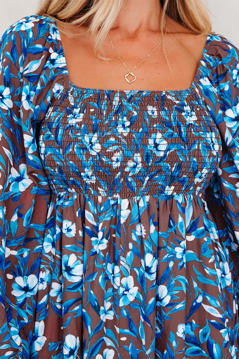 Floral Smocked Bodice Ruffle Sleeve Dress