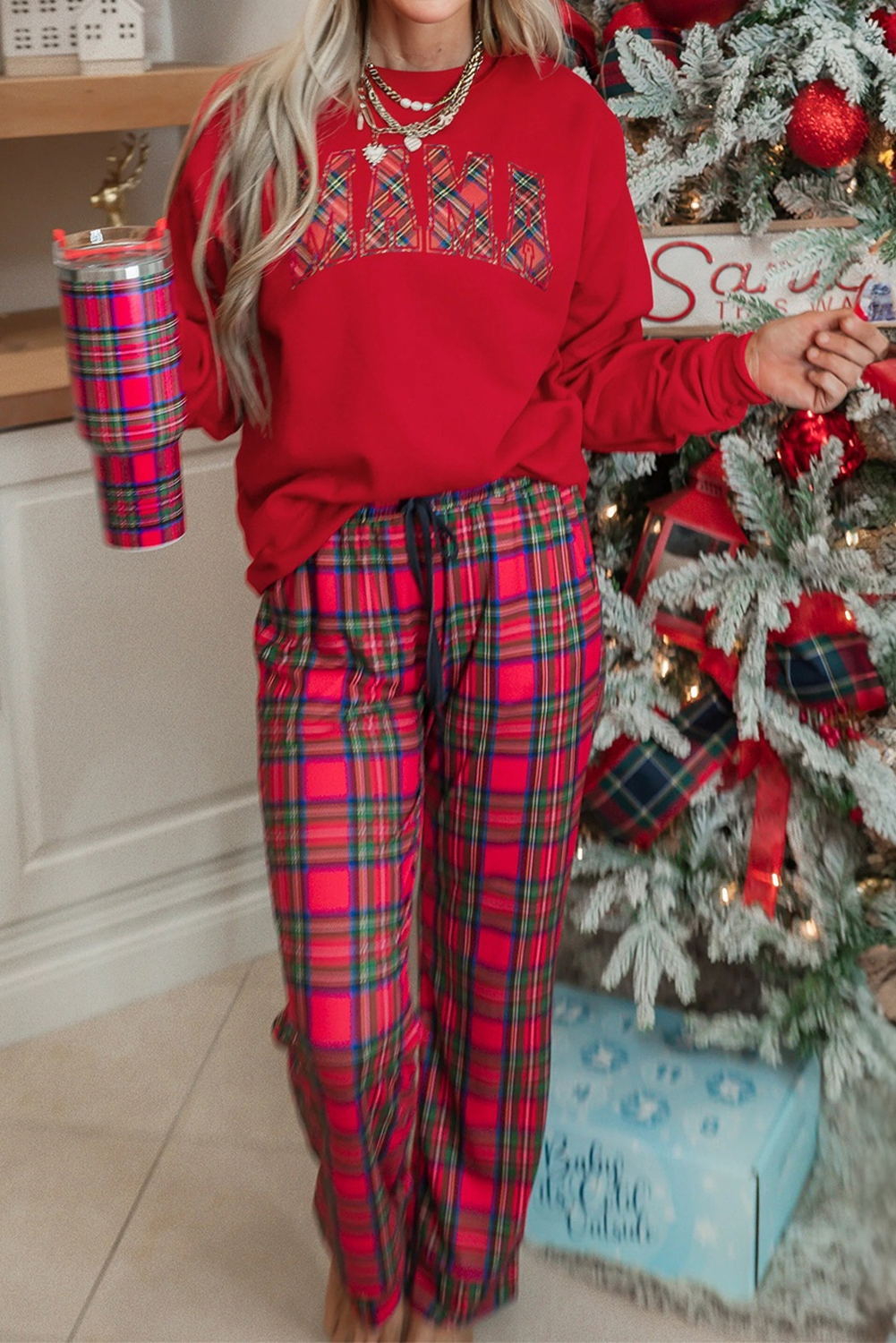 Christmas Plaid Mama Pullover and Pants Set