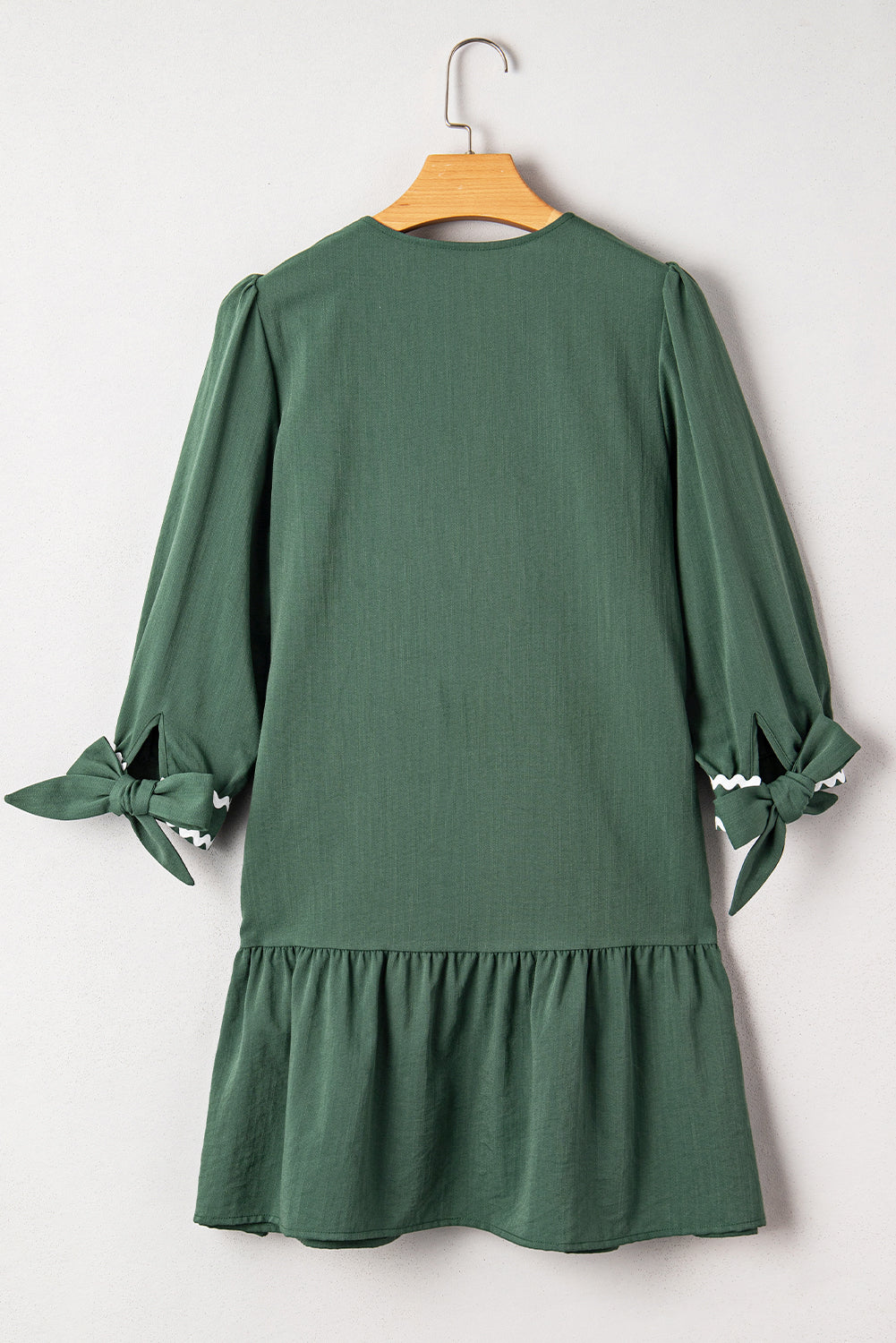 Contrast Trim Knotted 3/4 Sleeve Buttoned Dress