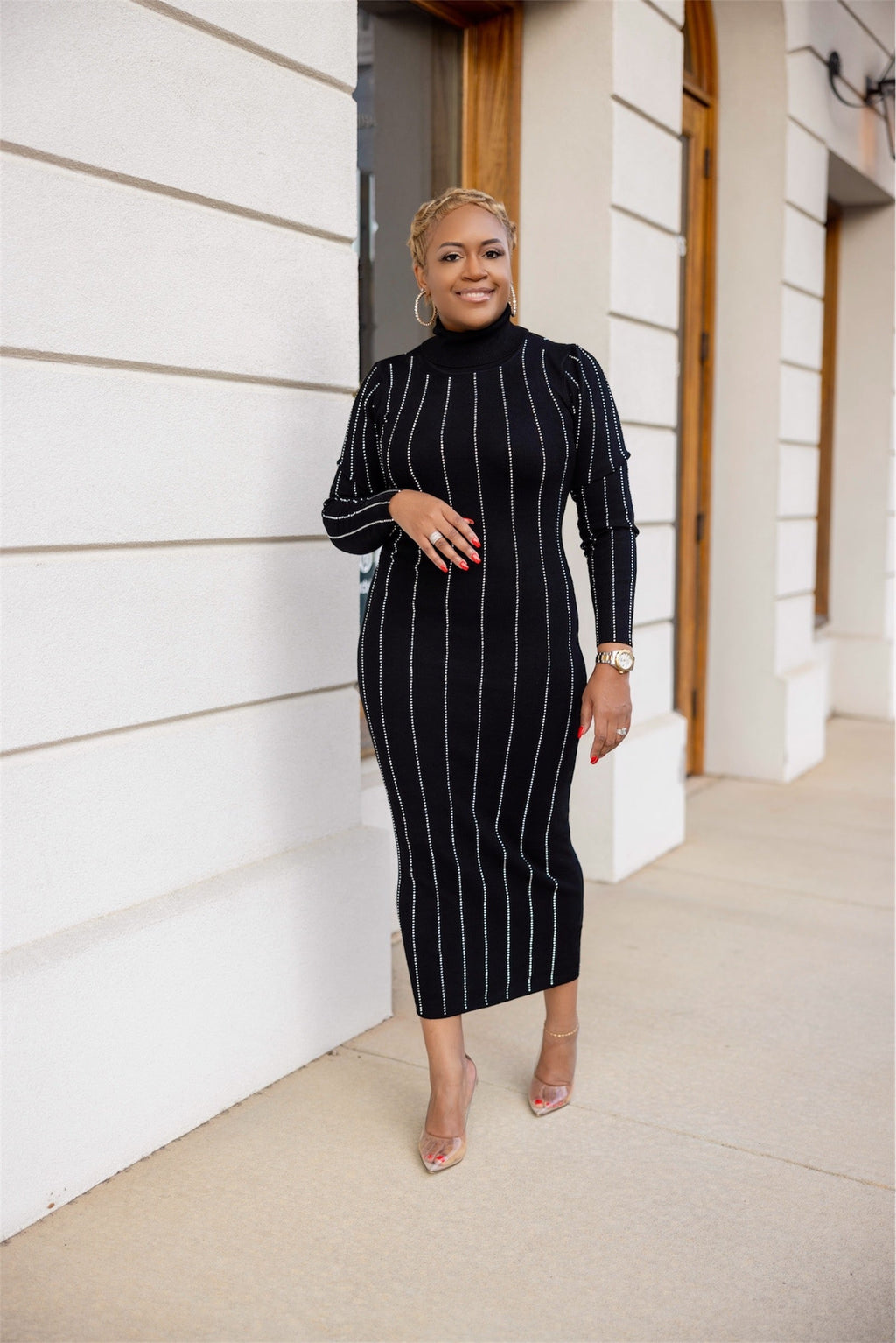 Black Sweater Dress with Embellishments