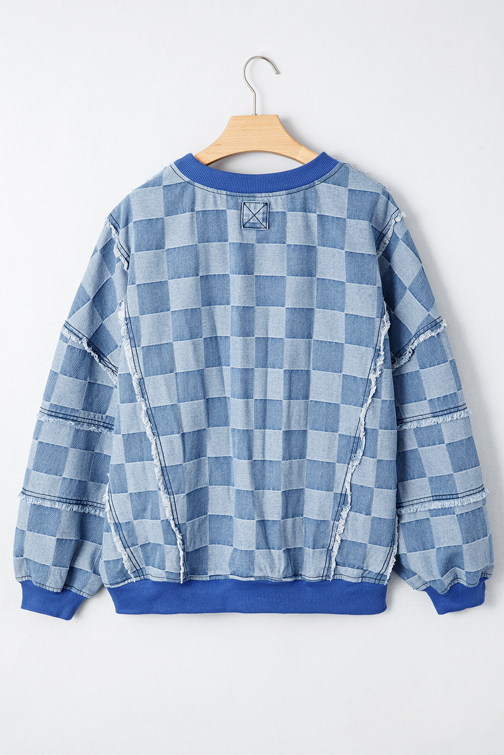 Checker Denim Raw Edge Top