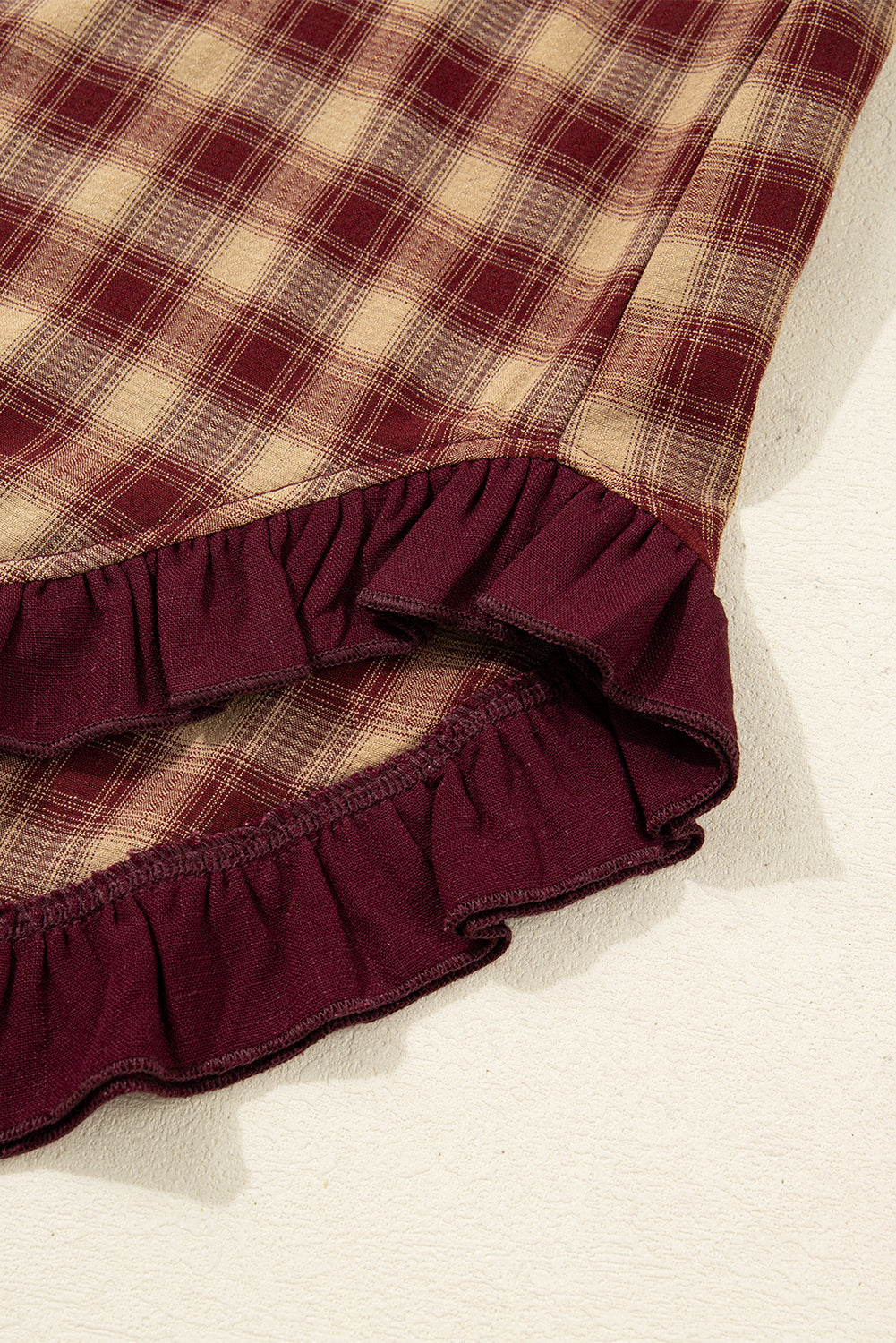 Plaid Patchwork Ruffle Hem Long Sleeve Mini Dress