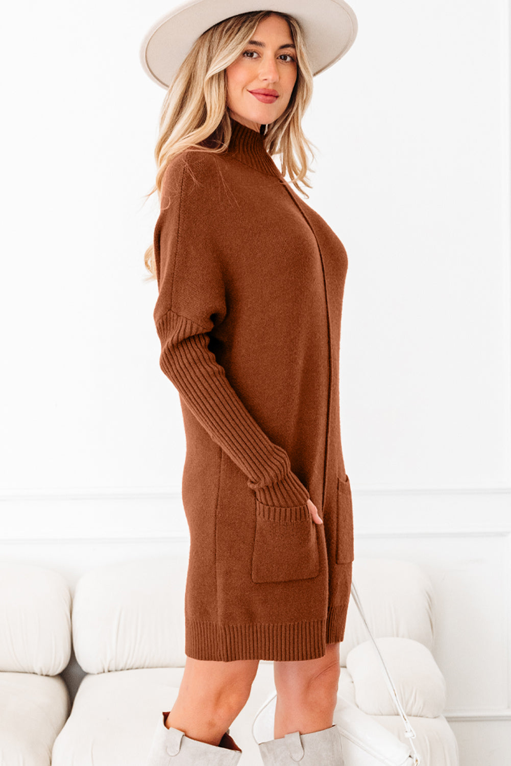 Ribbed Mock Neck Sweater Dress