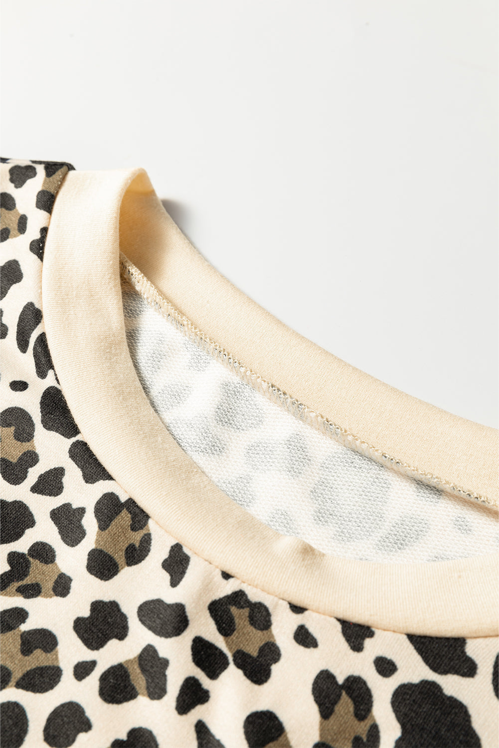 Leopard Contrast Trim Pullover and Drawstring Shorts Set