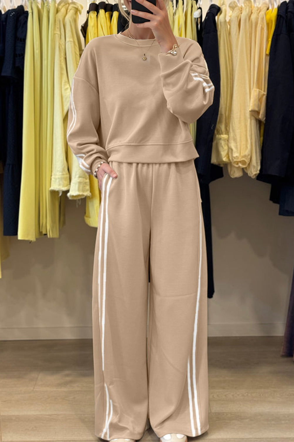 Varsity Stripe Crewneck Pullover and Sweatpants Set