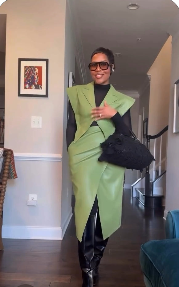 Vegan Leather Vest & Skirt Set