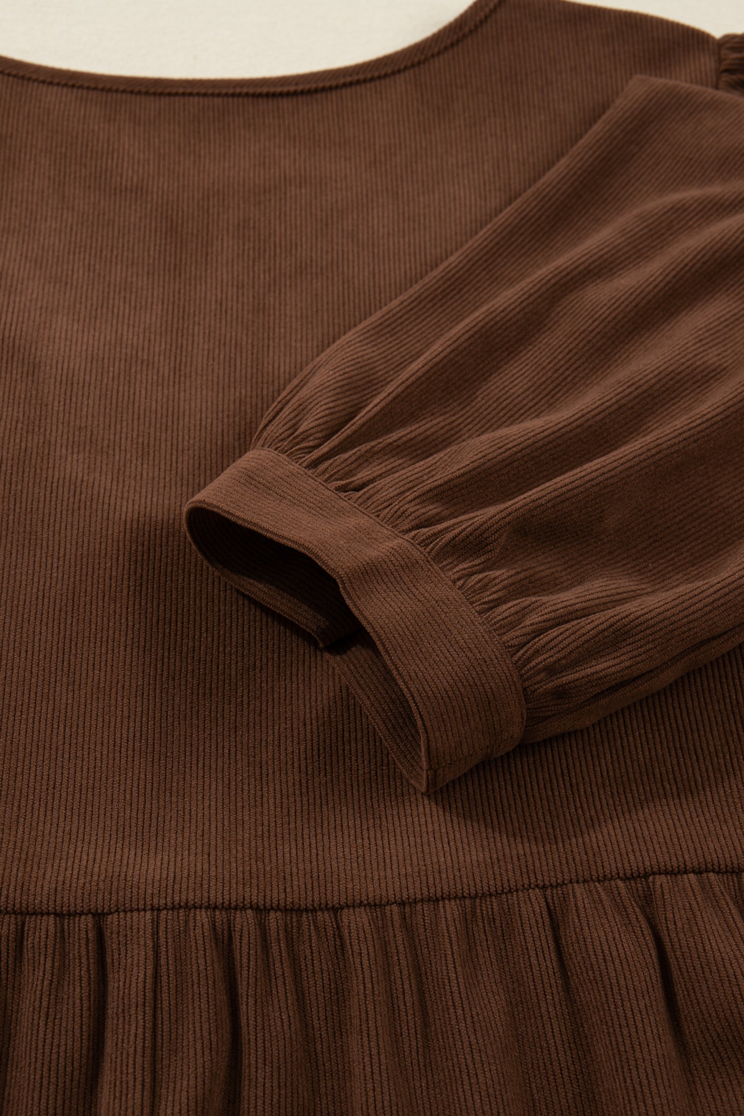 Plus Size Textured Corduroy Embroidered Neckline Midi Dress